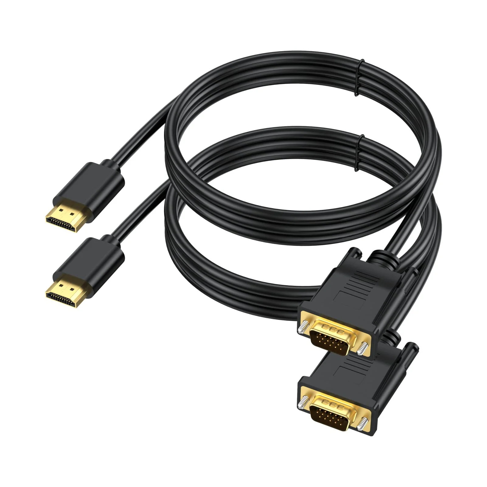 HDMI to VGA Cable 3.3FT 2-Pack, HDMI to VGA Cord Uni-Directional Male to Male 1080P HD Video Cord Compatible for Computer, Desktop, Laptop, PC, Monitor, Projector, HDTV and More (1M) 3 Feet 2Pack
