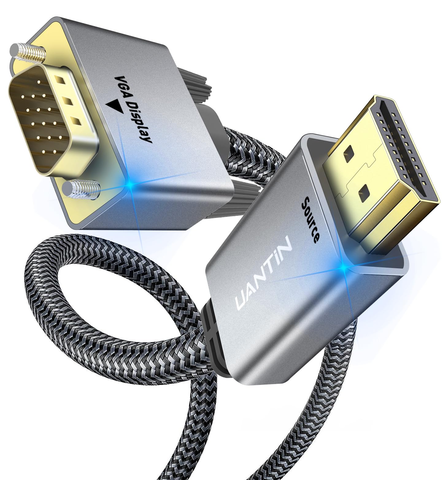 HDMI to VGA Cable Adapter 3.3FT |Anti-Interference Gold-Plated Plugs| 1080P Aluminum HDMI Source to VGA Display Braided Cord (Male to Male) for PC,Laptop,Xbox,Graphics Card,Monitor More 1 Pack