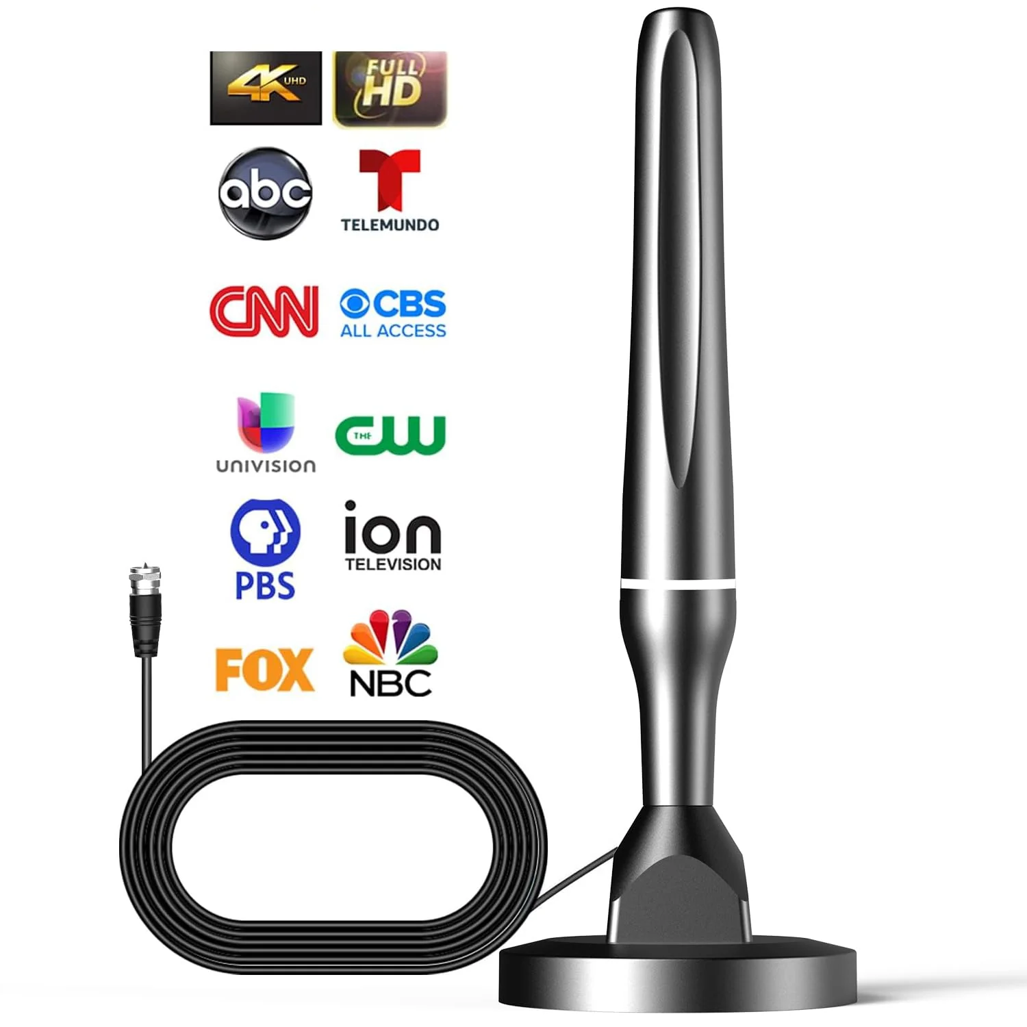 HDTV Antenna for Smart TV, 2024 Antenna for Smart TV Without Cable, Indoor TV Antenna with Strong Magnetic Base for Easy Installation, Support 4K 1080p VHF/UHF/DAB Radio and All TVs