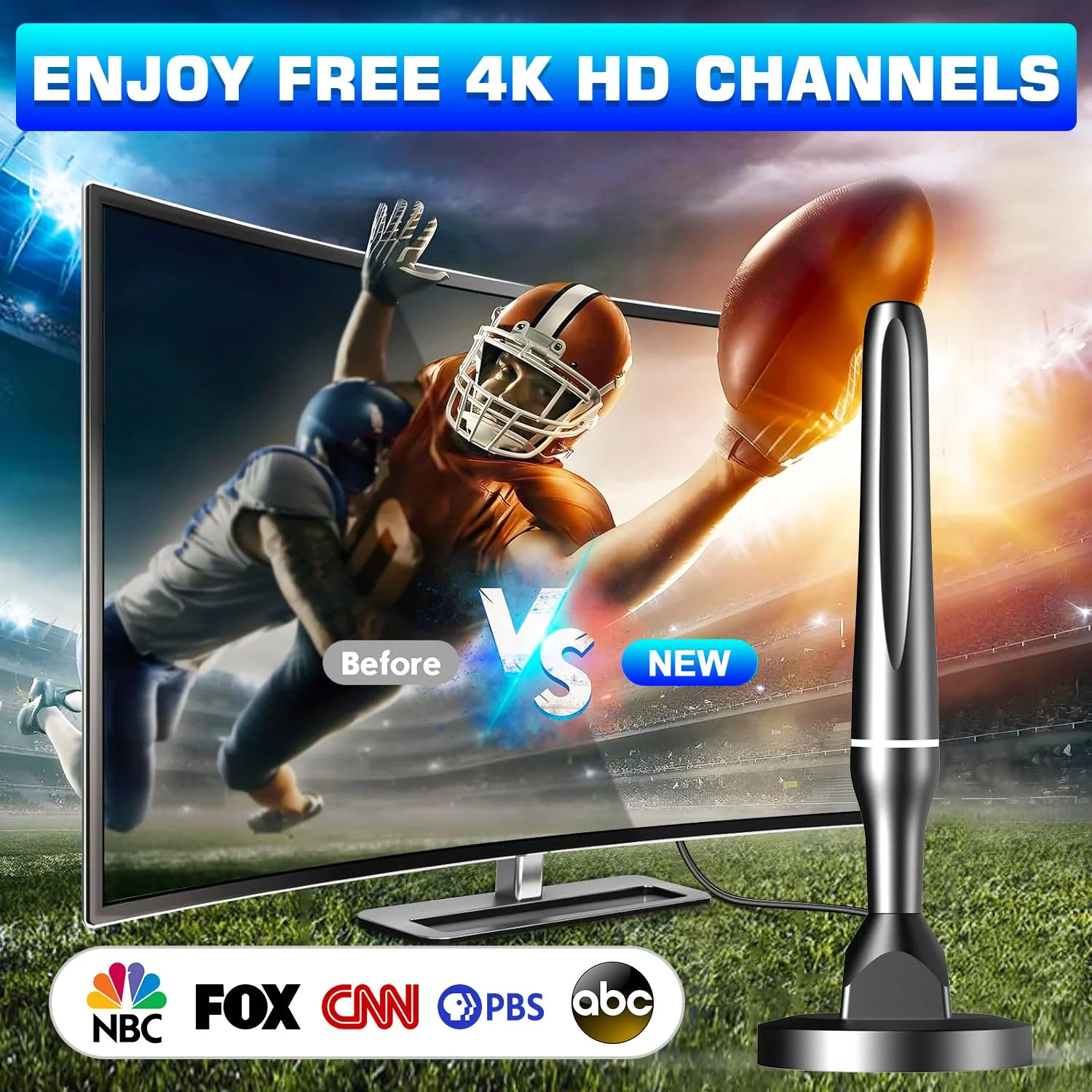 HDTV Antenna for Smart TV, 2024 Antenna for Smart TV Without Cable, Indoor TV Antenna with Strong Magnetic Base for Easy Installation, Support 4K 1080p VHF/UHF/DAB Radio and All TVs - Image 2