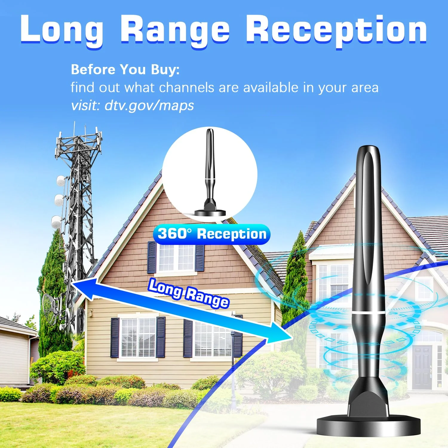 HDTV Antenna for Smart TV, 2024 Antenna for Smart TV Without Cable, Indoor TV Antenna with Strong Magnetic Base for Easy Installation, Support 4K 1080p VHF/UHF/DAB Radio and All TVs - Image 3