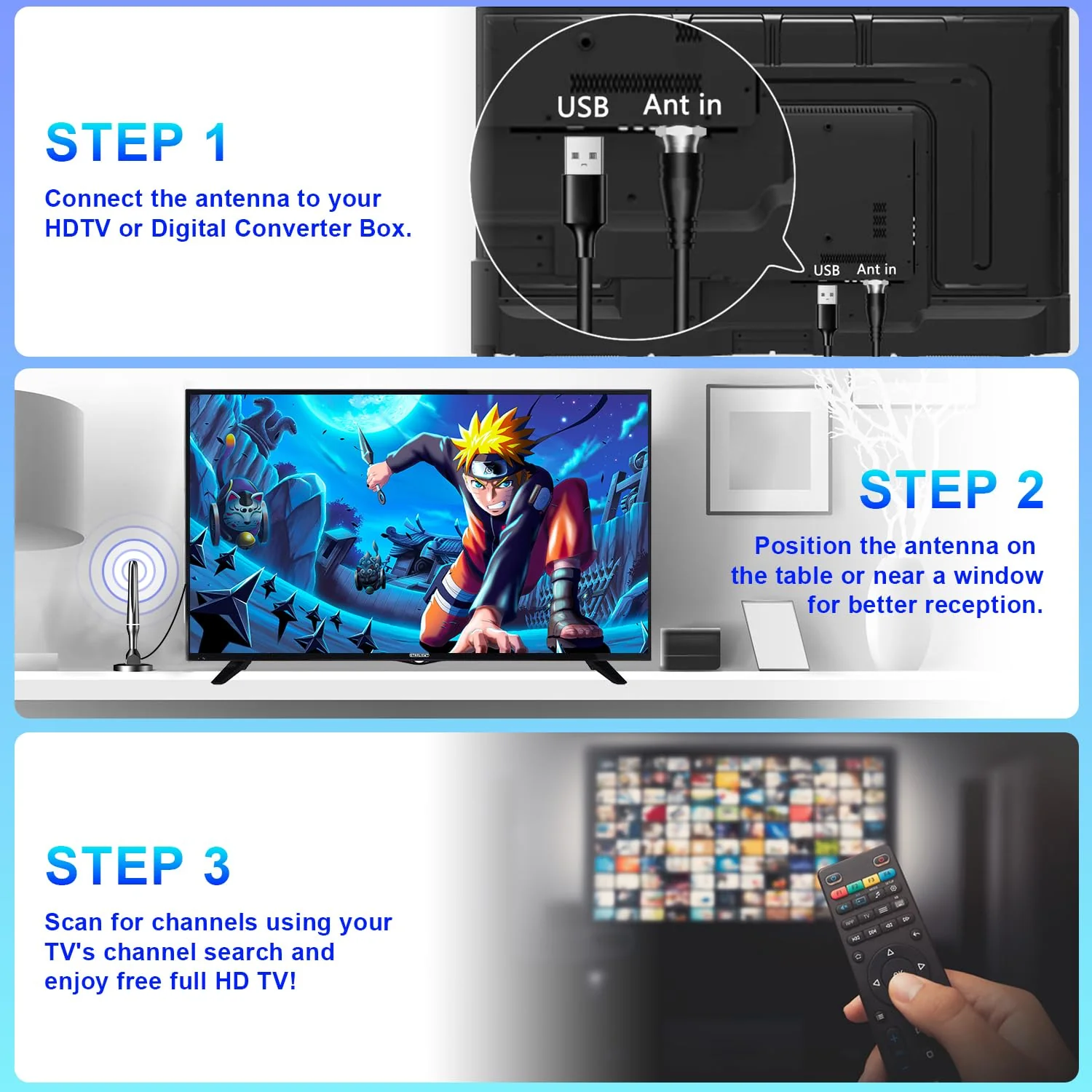 HDTV Antenna for Smart TV, 2024 Antenna for Smart TV Without Cable, Indoor TV Antenna with Strong Magnetic Base for Easy Installation, Support 4K 1080p VHF/UHF/DAB Radio and All TVs - Image 4