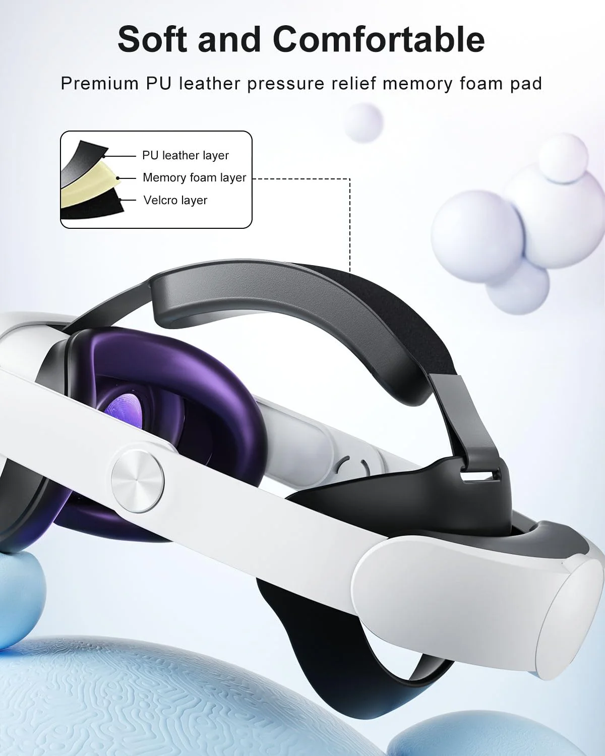 Head Strap for Meta Quest 3, Lightweight and Comfortable Soft Cushion VR 3 Accessories Headset Strap,Pressure-Free Adjustable Balanced Elite Strap Accessories Replacement for Oculus Quest 3 Head Strap for Oculus Quest 3 - Image 2