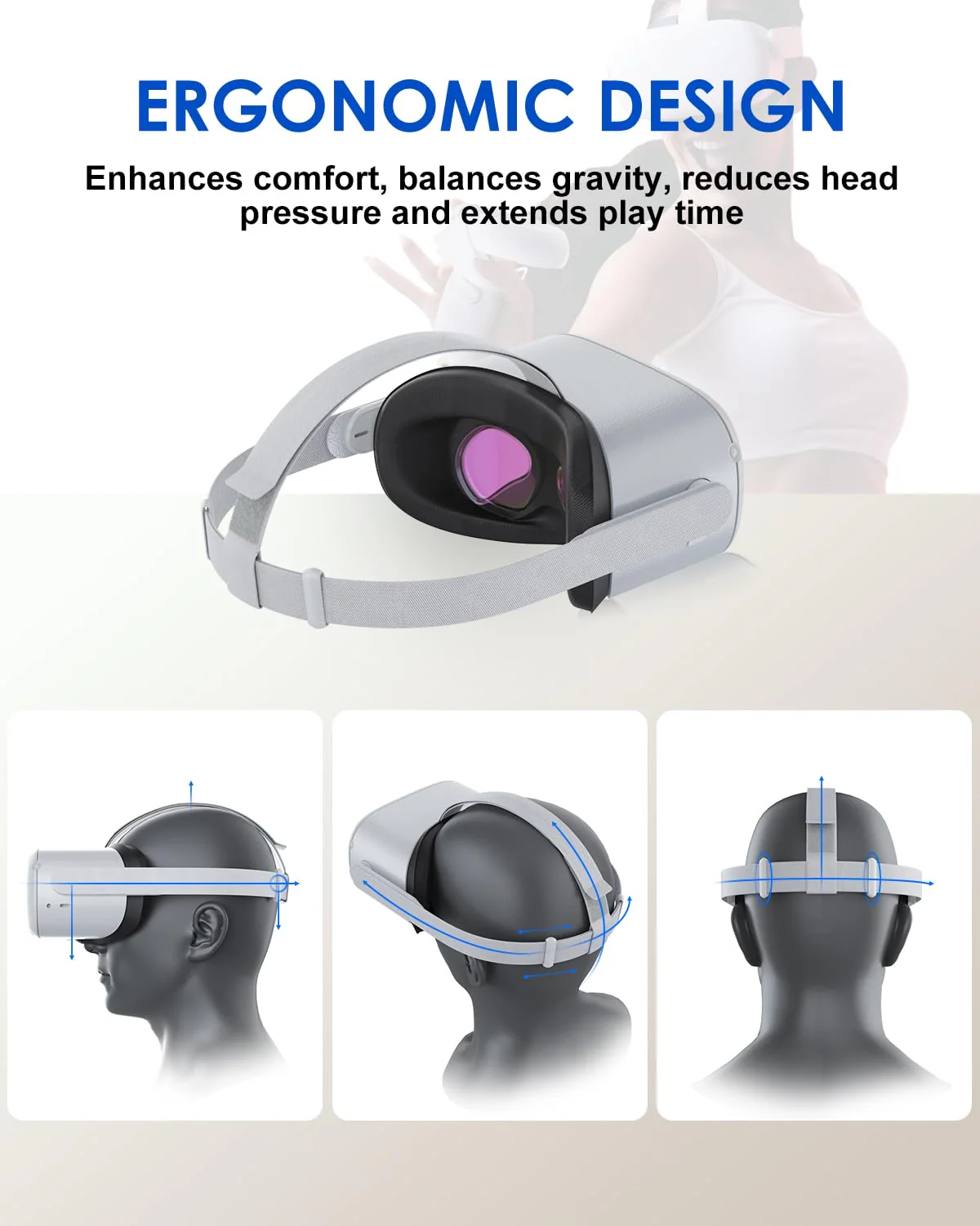 Head Strap for Oculus Quest 2 Headset,OLCLSS Original Replacement Head Strap for Meta Quest 2 Headset,with 2 Pair Thumb Grip Caps,Original Head Strap,Oculus Quest 2 Head Strap - Image 2