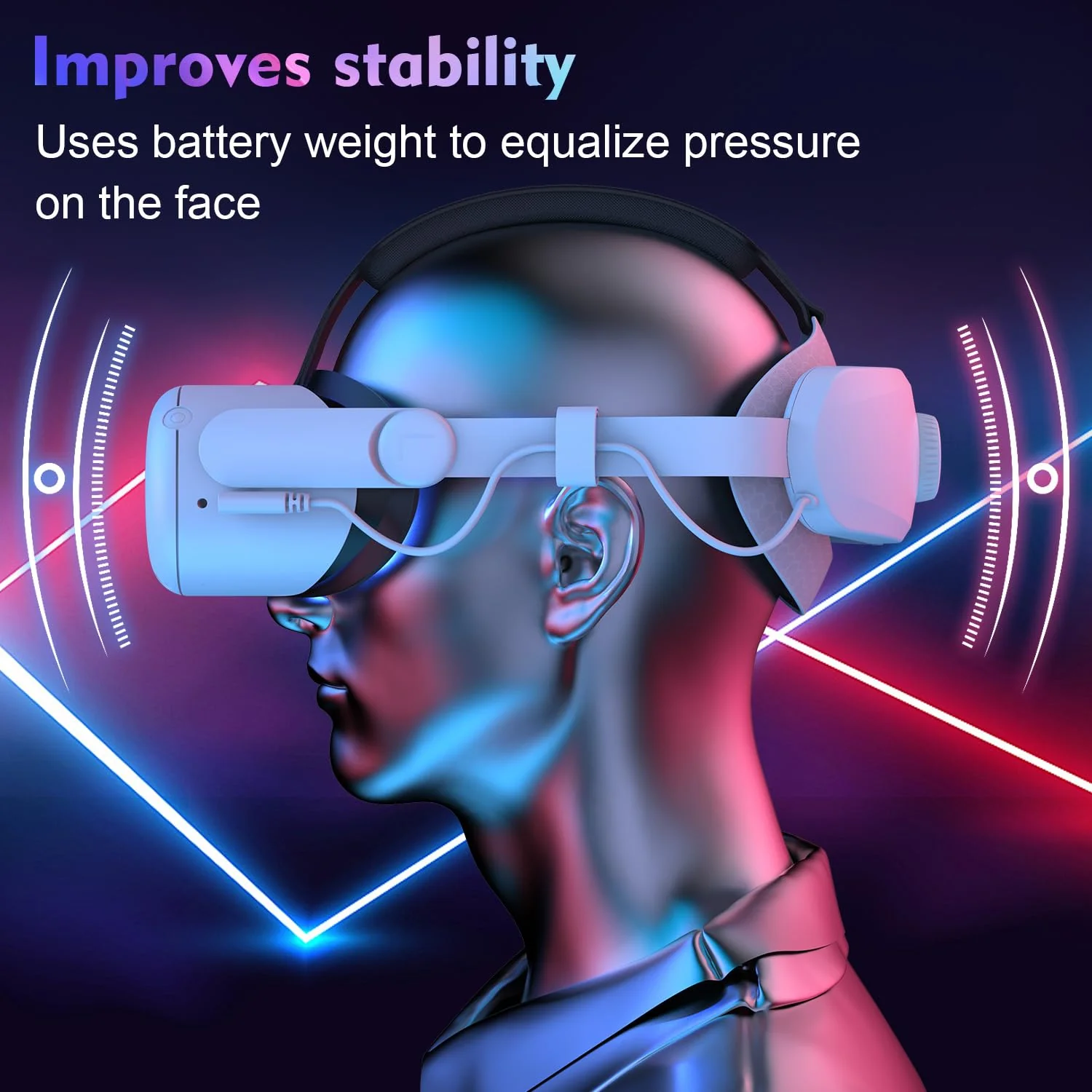 Head Strap with 12000mAh Battery for Oculus Quest 2, Battery Pack for Extended 8-10 Hrs of Playtime, Fast Charging VR Power, Adjustable Elite Strap Enhanced Support and Balance for Meta Quest 2 - Image 4