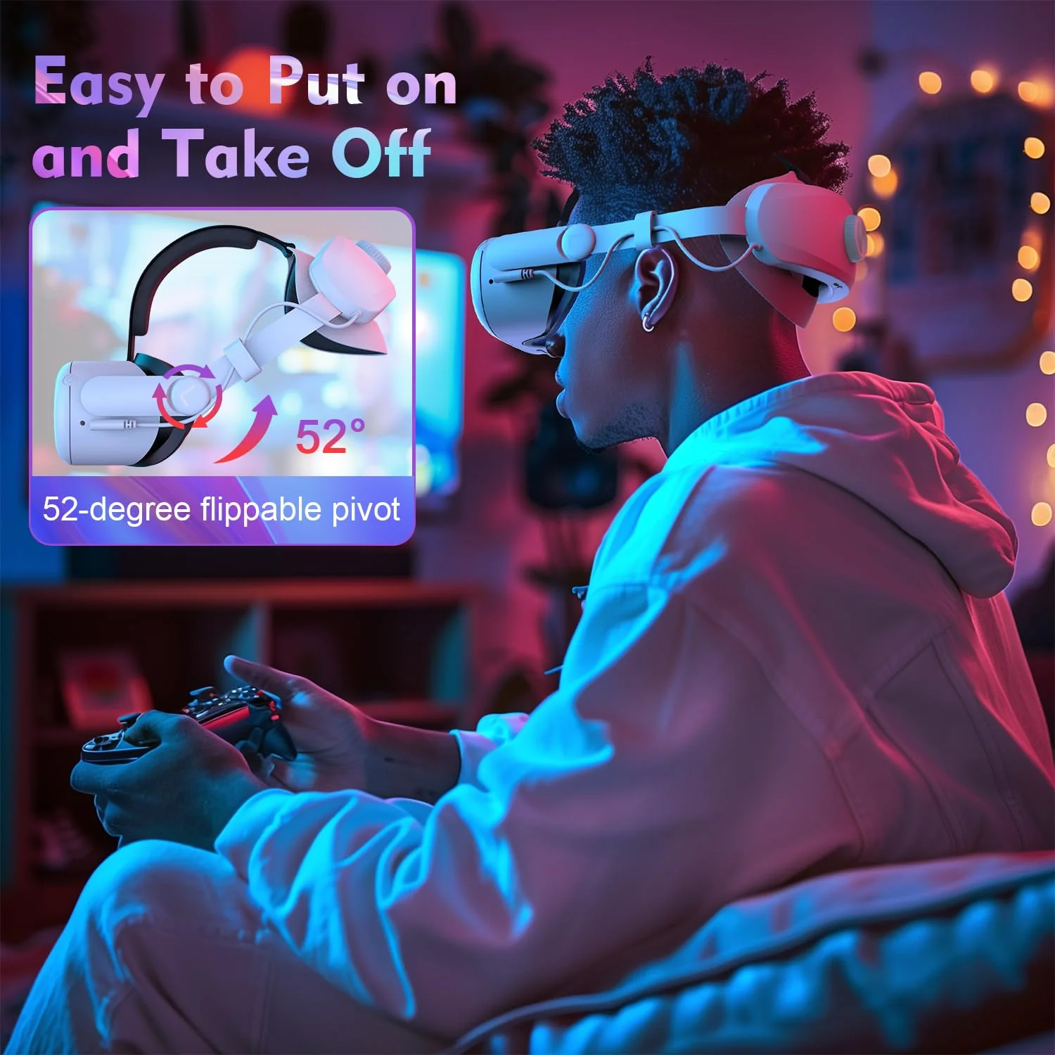 Head Strap with 12000mAh Battery for Oculus Quest 2, Battery Pack for Extended 8-10 Hrs of Playtime, Fast Charging VR Power, Adjustable Elite Strap Enhanced Support and Balance for Meta Quest 2 - Image 5