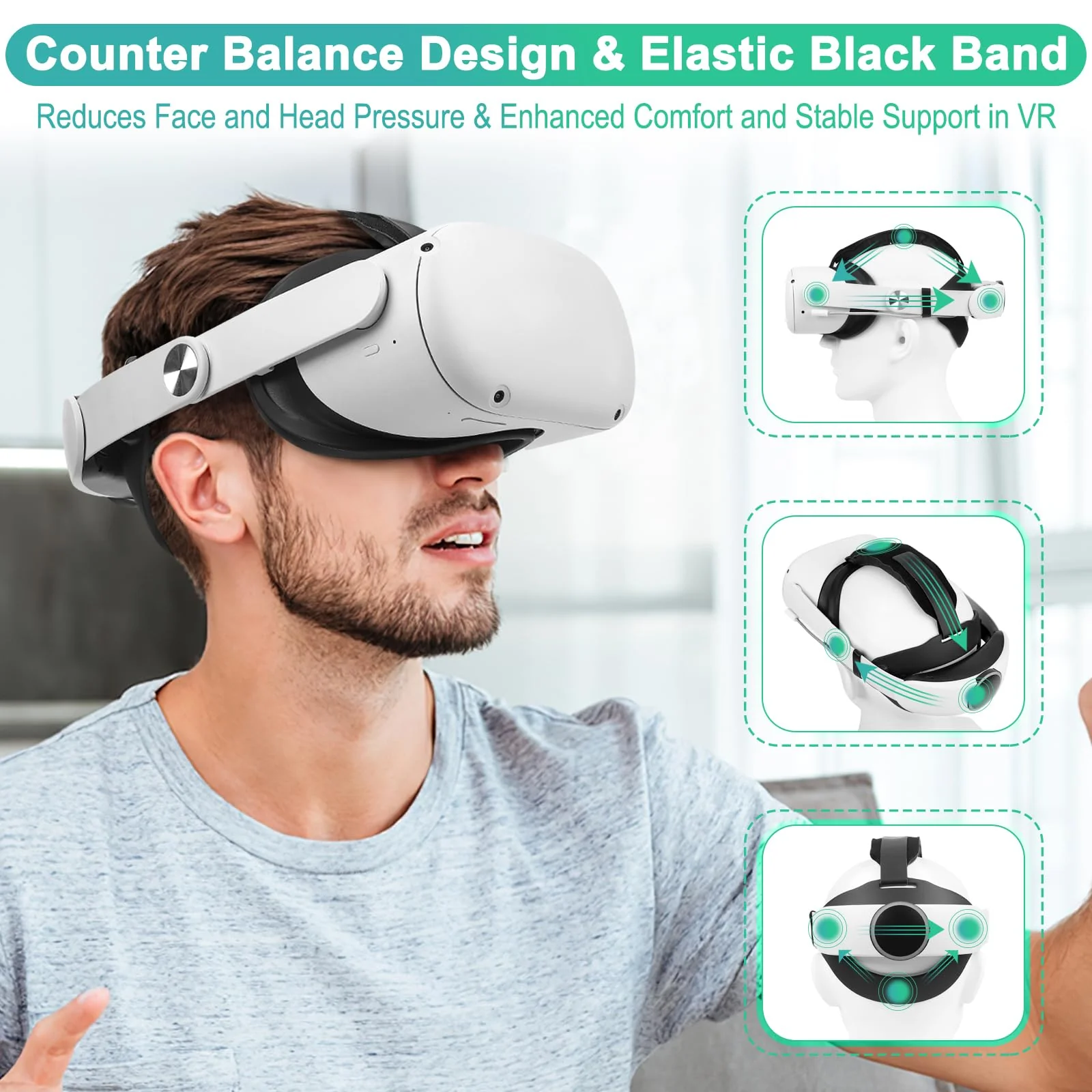 Head Strap with Battery for Oculus Quest 2, 10000mAh Fast Charging Battery Pack Extend 8H Playtime, RGB Light Adjustable Elite Strap for Meta Quest 2 Enhanced Comfort Support & Balance in VR - Image 5