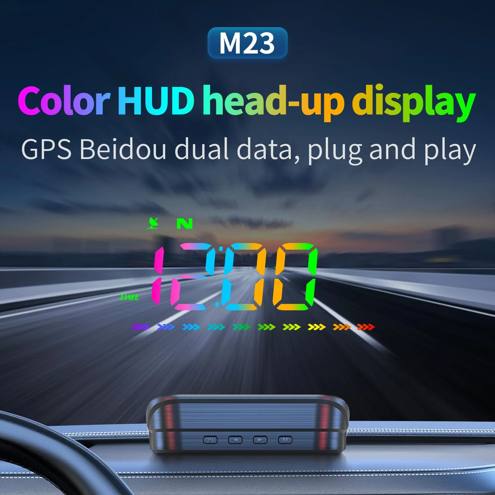 Head Up Display,Car Heads Up Display, GPS Speedometer M23s, Color Font with Speed MPH, Compass Direction, Distance Traveled, Travel Time, Speed Alert and HD Display, USB Cable Plug and Play M23 color - Image 2