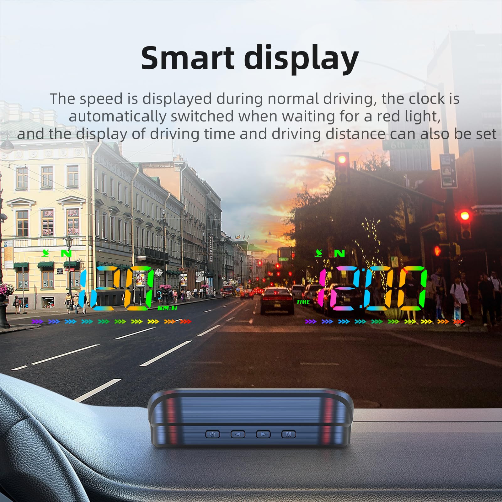 Head Up Display,Car Heads Up Display, GPS Speedometer M23s, Color Font with Speed MPH, Compass Direction, Distance Traveled, Travel Time, Speed Alert and HD Display, USB Cable Plug and Play M23 color - Image 4