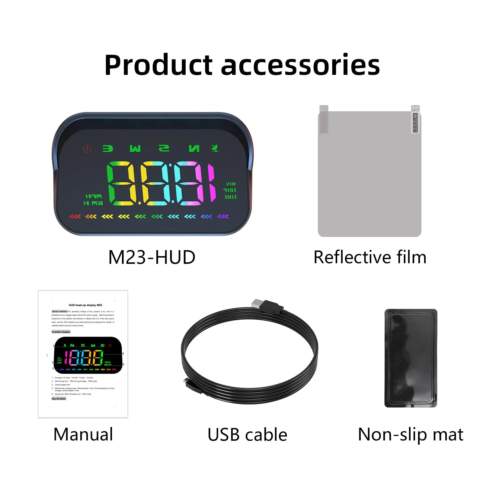Head Up Display,Car Heads Up Display, GPS Speedometer M23s, Color Font with Speed MPH, Compass Direction, Distance Traveled, Travel Time, Speed Alert and HD Display, USB Cable Plug and Play M23 color - Image 9