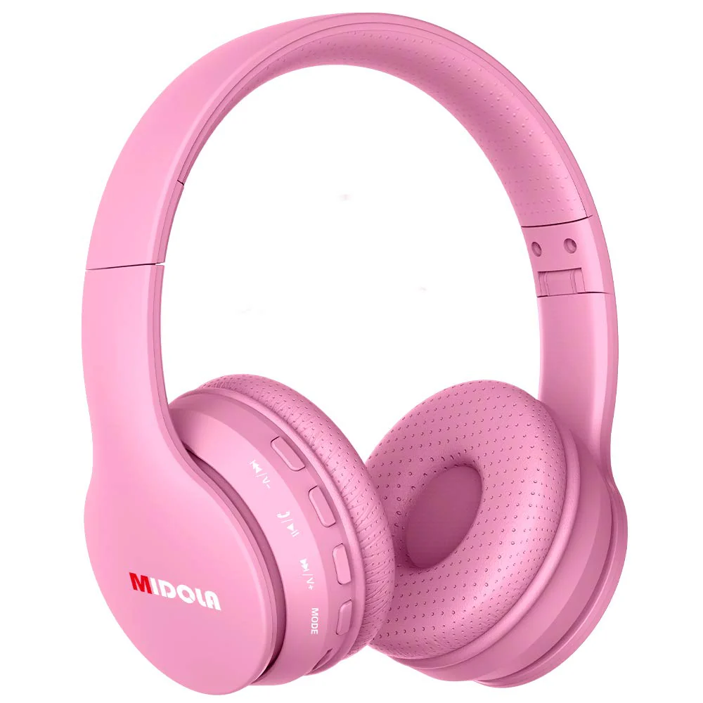 Headphones Bluetooth Wireless Kids Volume Limit 85dB /110dB Over Ear Foldable Noise Protection Headset/Wired inline AUX Cord Mic for Children Boy Girl Travel School Phone Pad Tablet PC Pink