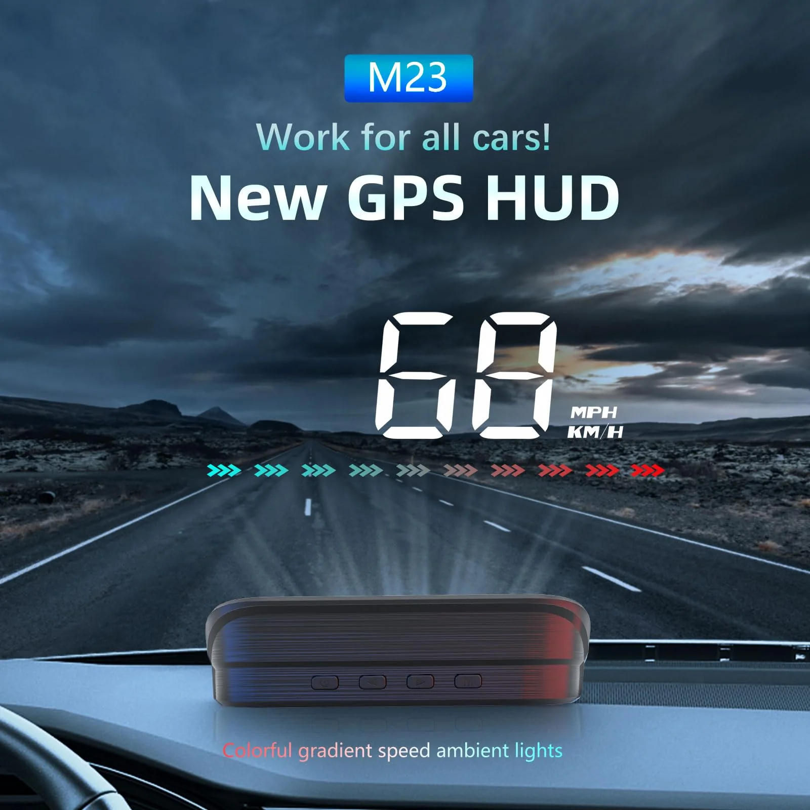 Heads Up Display, GPS Speedometer M23, Universal Car HUD with Speed MPH, Compass Direction, Overspeed Alarm HD Display, USB Cable Plug & Play - Image 2