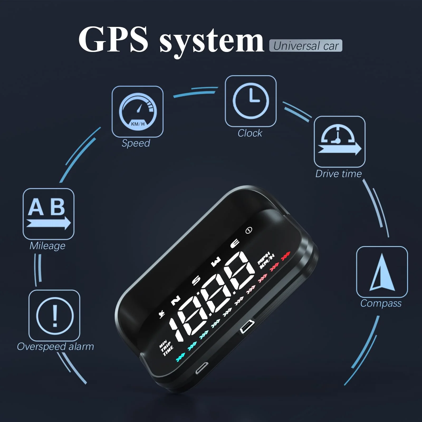 Heads Up Display, GPS Speedometer M23, Universal Car HUD with Speed MPH, Compass Direction, Overspeed Alarm HD Display, USB Cable Plug & Play - Image 3