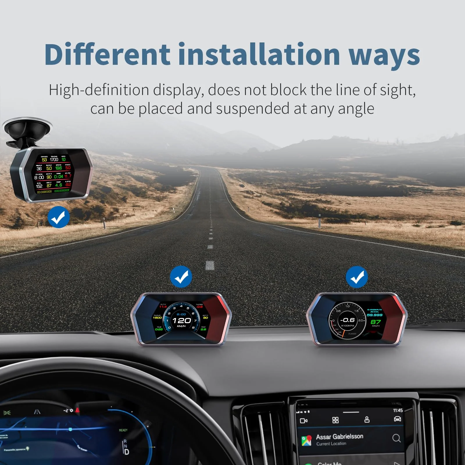 heads up display P17, Car Smart obd2 gauge display, GPS Speedometer with Vehicle Speed, RPM, Fuel Consumption Voltage Multi Data Intelligent Instrument for All Cars - Image 6