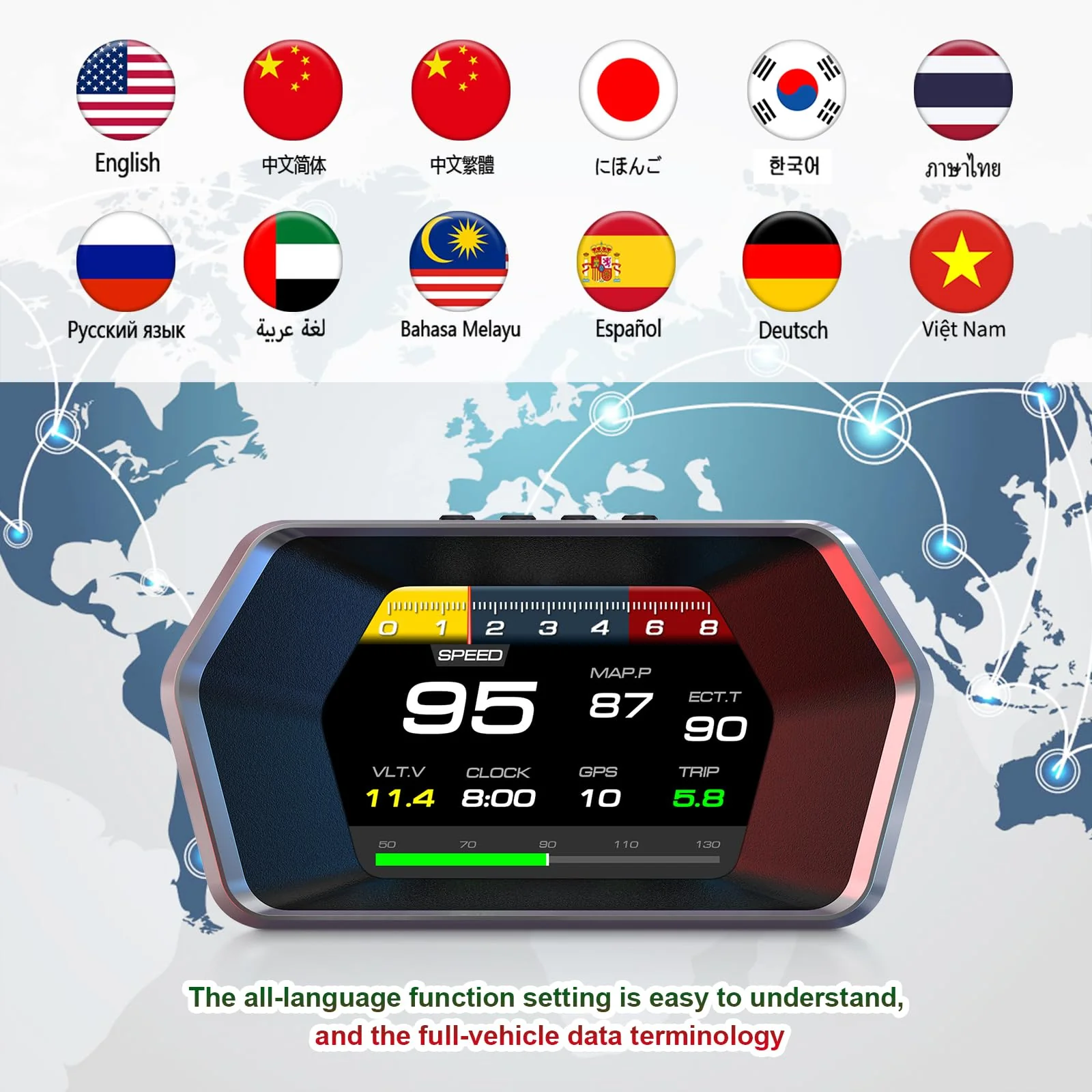 heads up display P17, Car Smart obd2 gauge display, GPS Speedometer with Vehicle Speed, RPM, Fuel Consumption Voltage Multi Data Intelligent Instrument for All Cars - Image 7