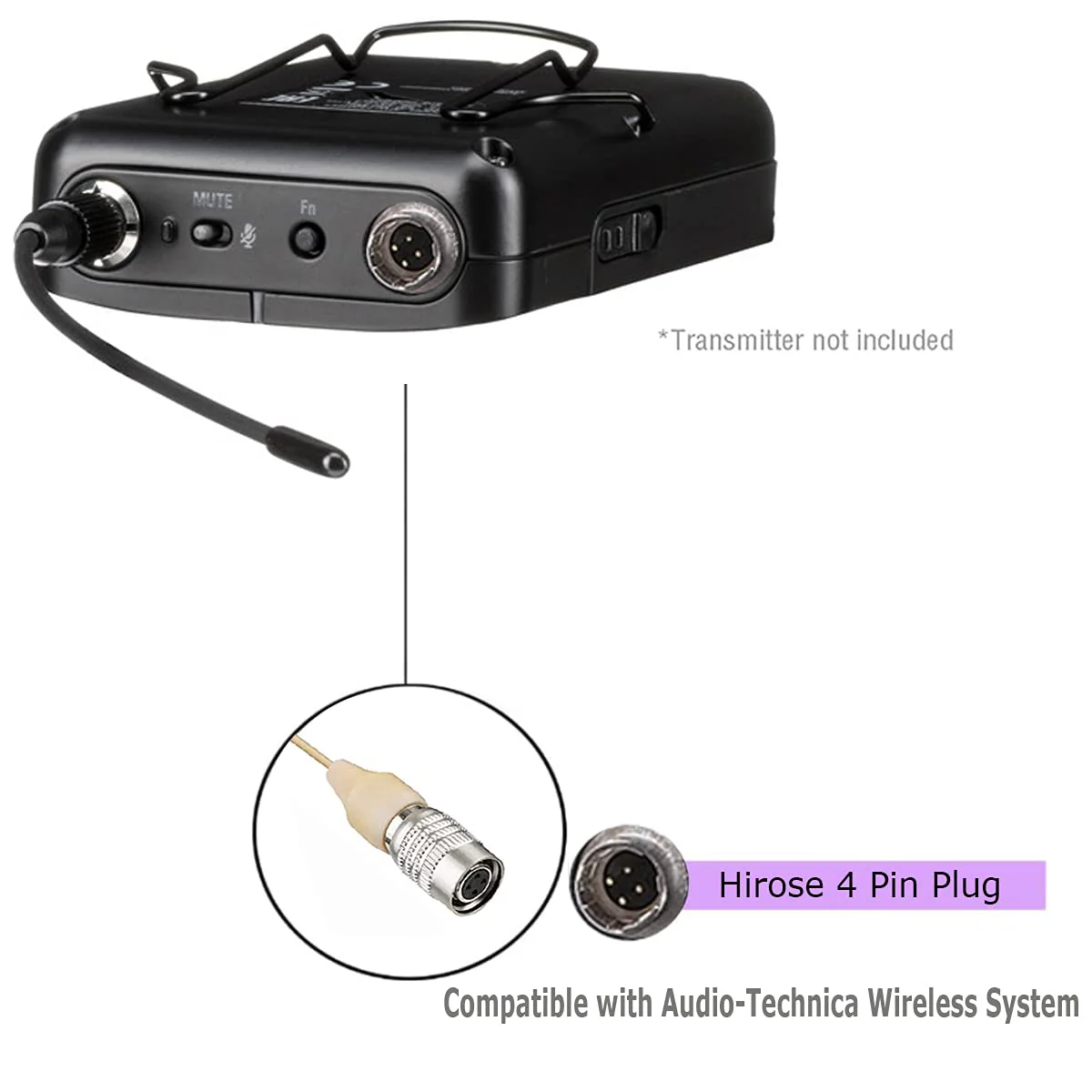 Headset Microphone Double Over Ear Earset Over Ear Headworn Mic Compatible with Audio-Technica Wireless System Bodypack Transmitter with 1.2m Cable Windscreen Hirose 4 Pin Plug - Image 6