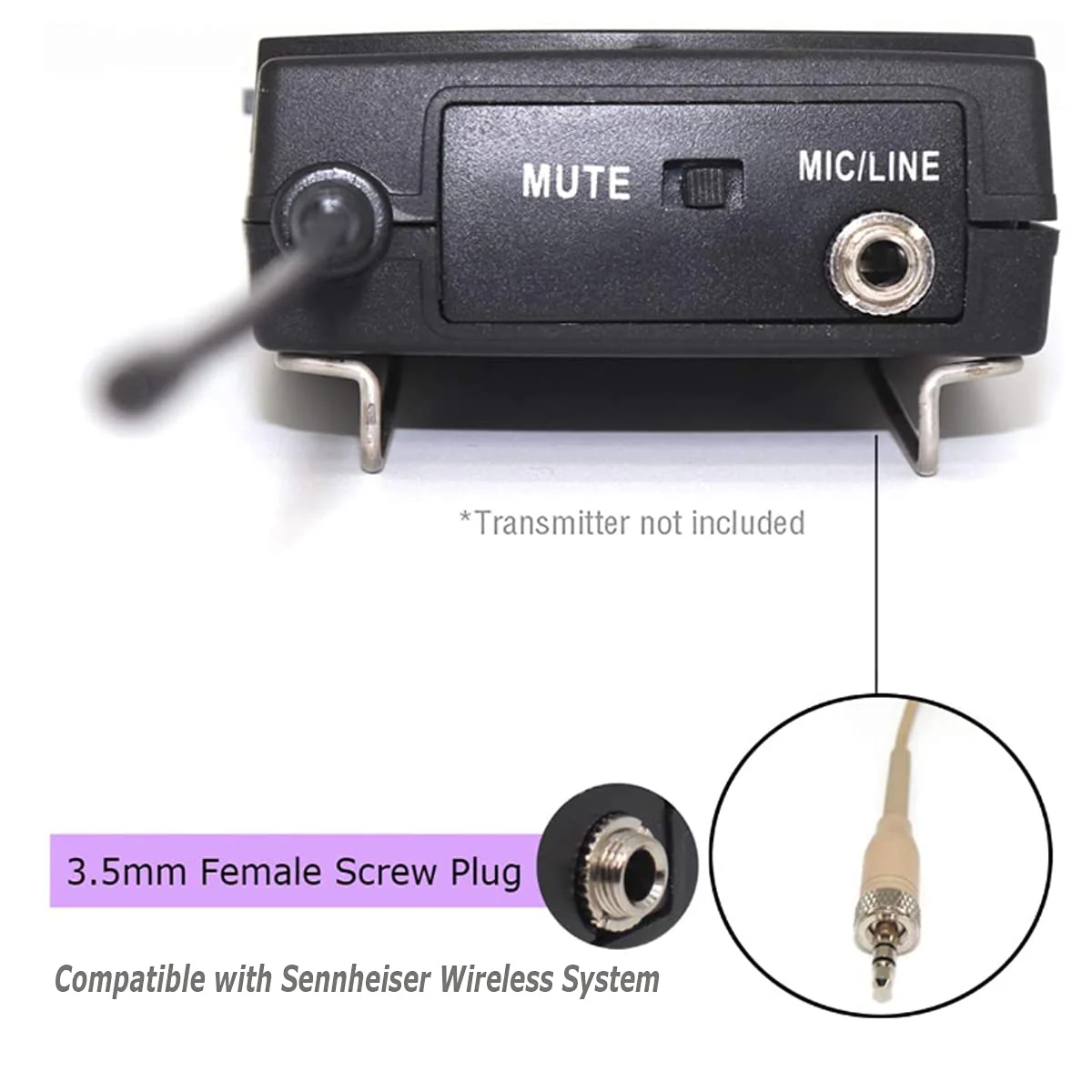Headset Microphone Double Over Ear Earset Over Ear Headworn Mic Compatible with Sennheiser Wireless System Bodypack Transmitter with 1.2m Cable and Windscreen 3.5mm Female Screw Plug - Image 6