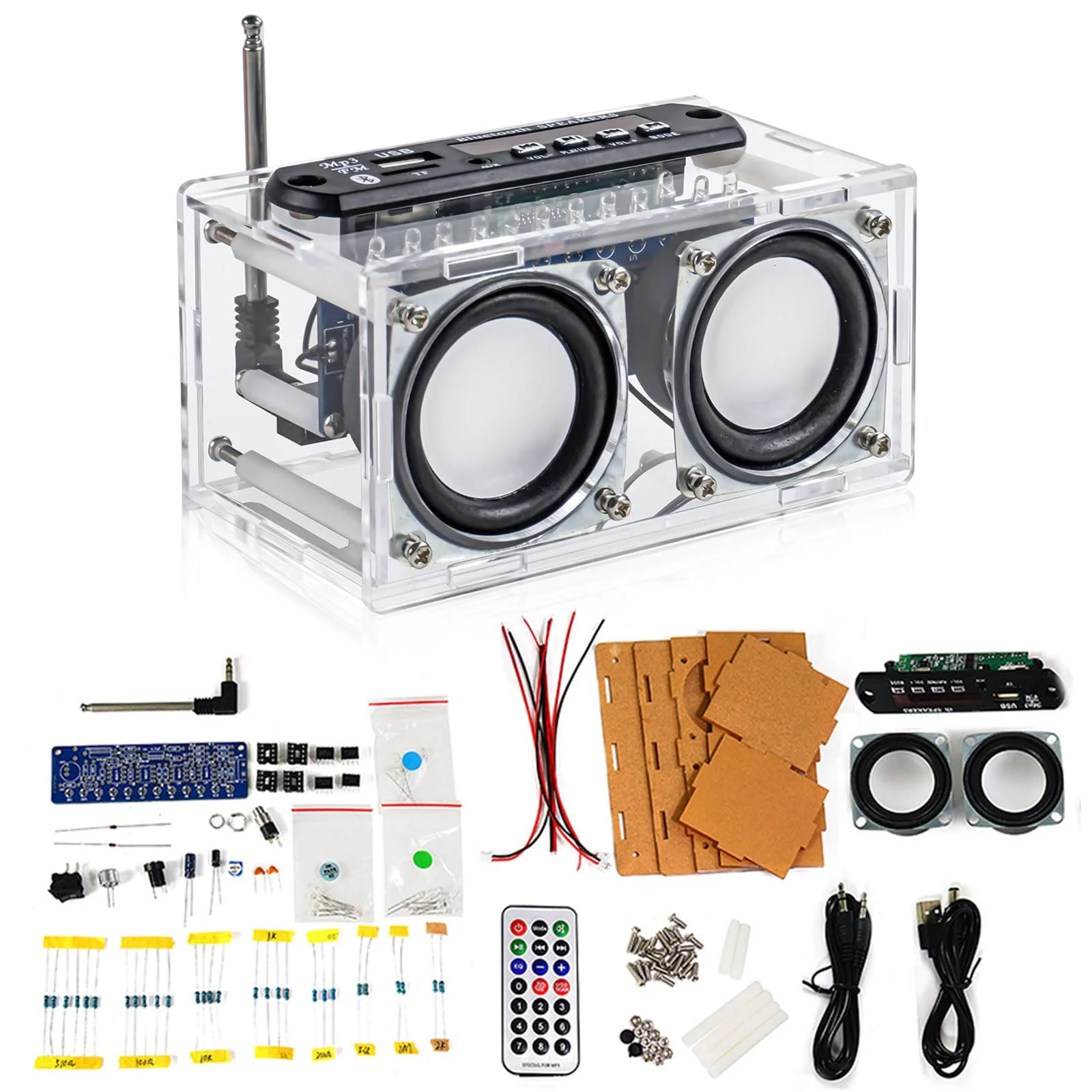 Heemol Electronic Soldering Kit, Radio Mini Amplifier, 87.5-108 MHz, DIY Kit, Amplifier, Bluetooth Speaker with Spectrum with LCD Display with Remote Control, Soldering Practice, Loose Parts