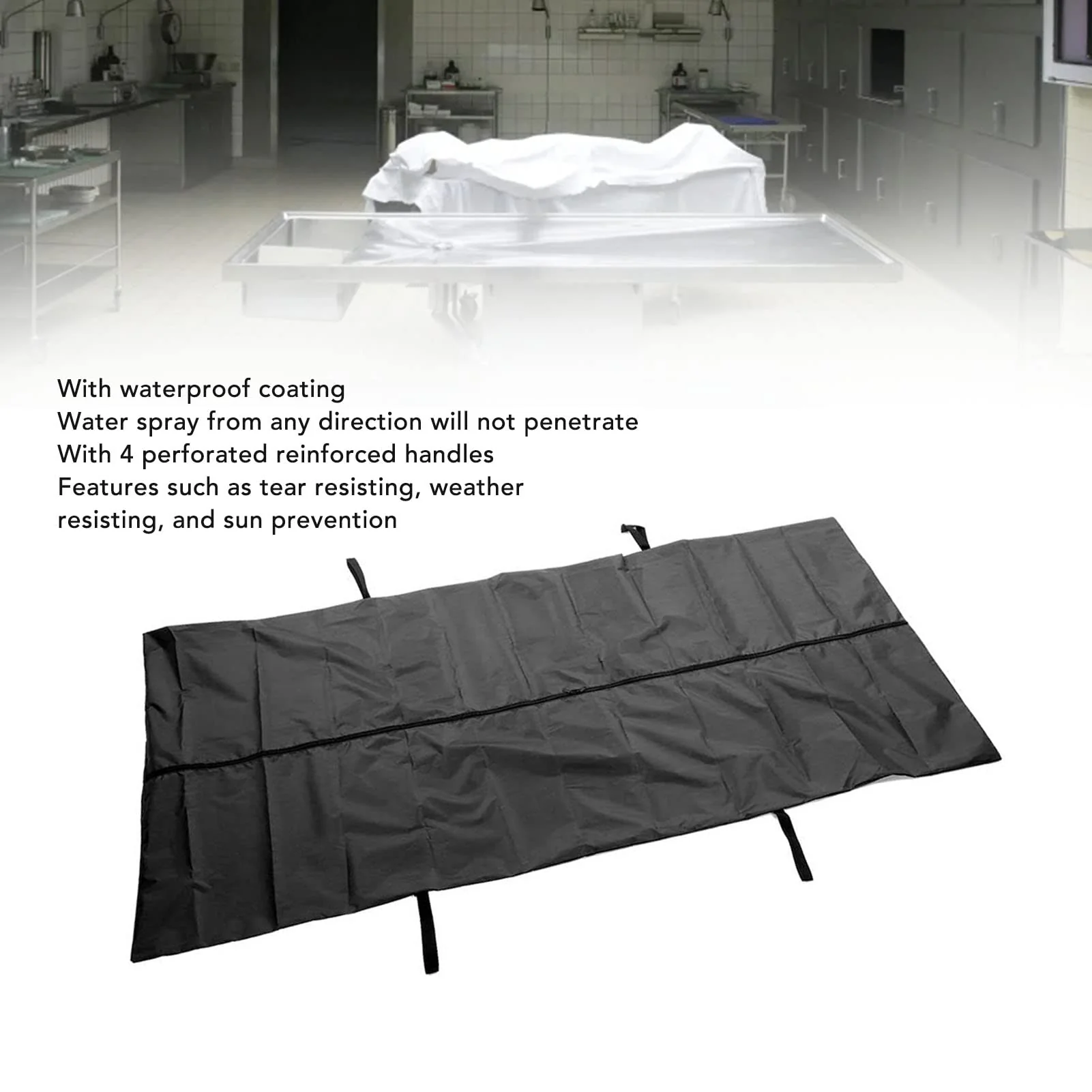 HEEPDD Body bag, black body bag for emergency, body bag made of Oxford fabric, 210D silver coated, waterproof bag with 4 side handles, zip in the (210 x 75 cm) - Image 3