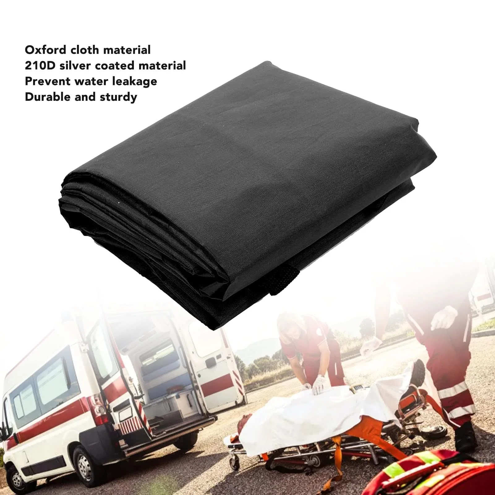 HEEPDD Body bag, black body bag for emergency, body bag made of Oxford fabric, 210D silver coated, waterproof bag with 4 side handles, zip in the (210 x 75 cm) - Image 4