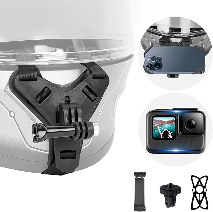 Helmet Mount for GoPro, Motorcycle Chin Strap Attachment with Extension J Hook Dirt Bike Holder Mounting Accessories for Go Pro Max Hero 13 12 11 10 9 8 Insta360 X3 GO3 DJI Action 5 Pro Action 3 4