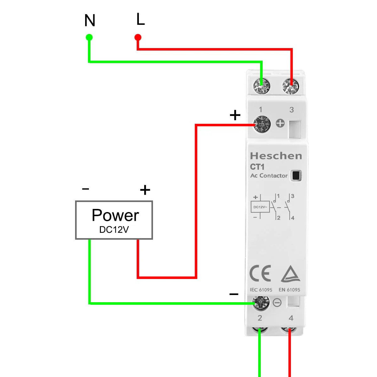 Heschen Household AC Contactor, CT1-25, Ie 25A, 2 Pole, Two Normal Open, DC 12V Coil Voltage, 35mm DIN Rail Mount (DC 12V) DC 12 V - Image 6