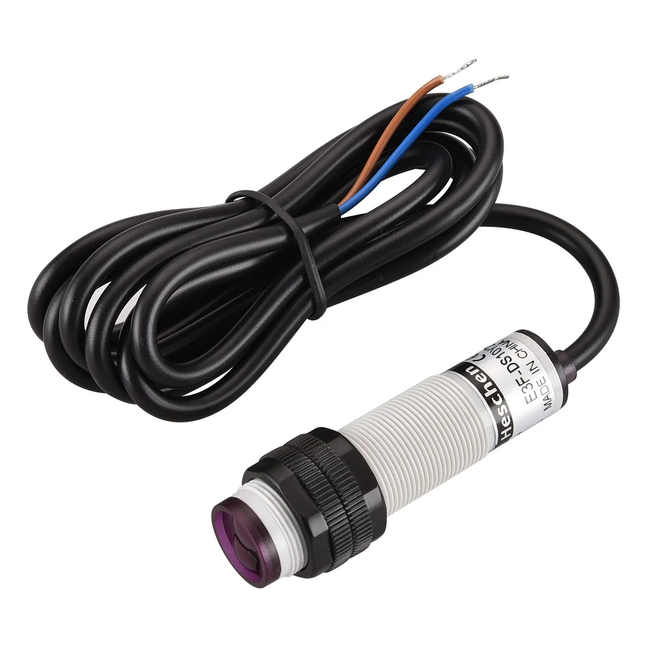 Heschen M18 Column Infrared Photoelectric Proximity Switch, Diffuse Reflection Type, E3F-DS10Y2, Detection Distance 10 cm, 90-250VAC 400mA, Normally Closed (NC), 2 Wires