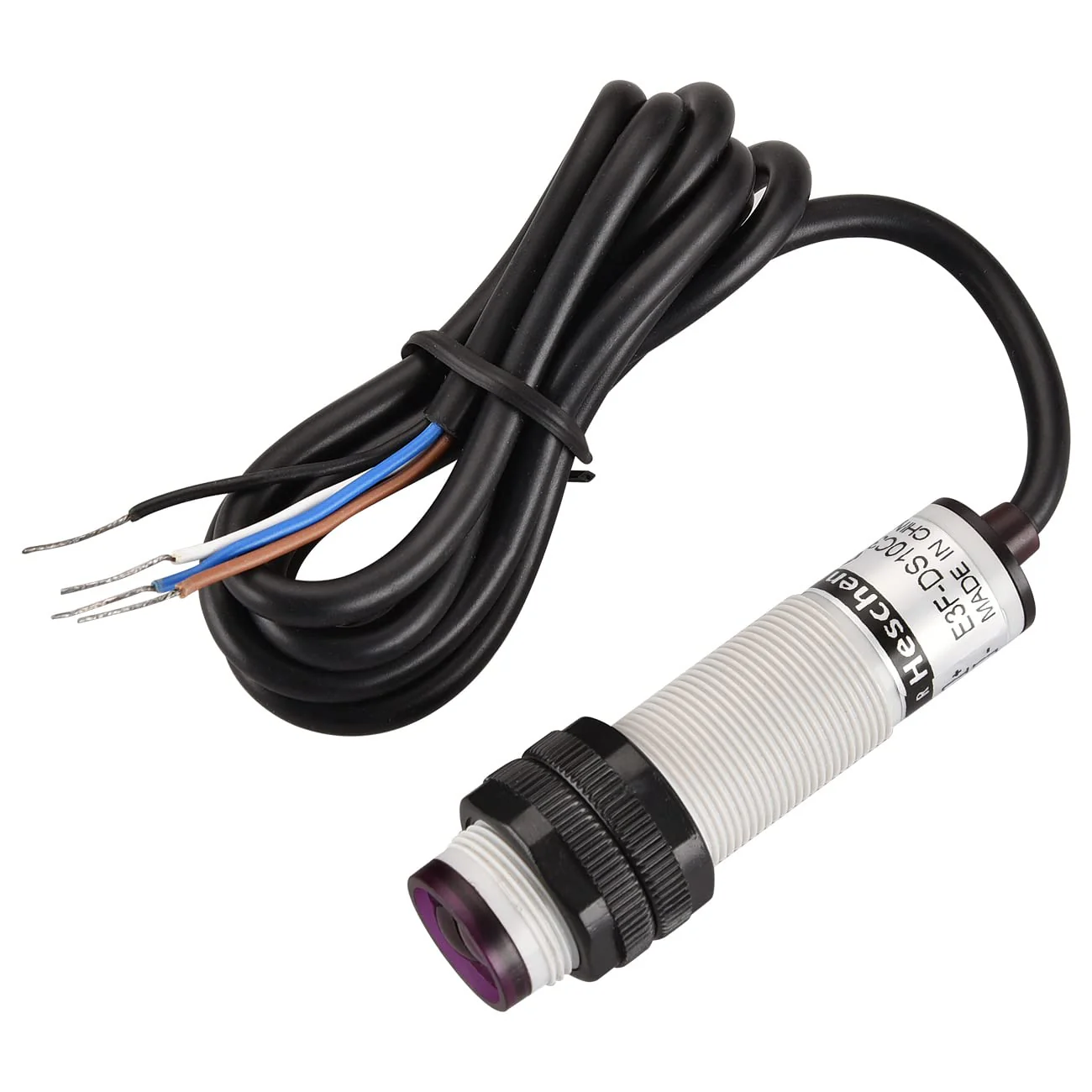 Heschen M18 Column Infrared Photoelectric Proximity Switch Diffusion Type E3F-DS10C3 Detection Distance 10cm 10-30V DC 200mA NPN NO+NC 4 Cables