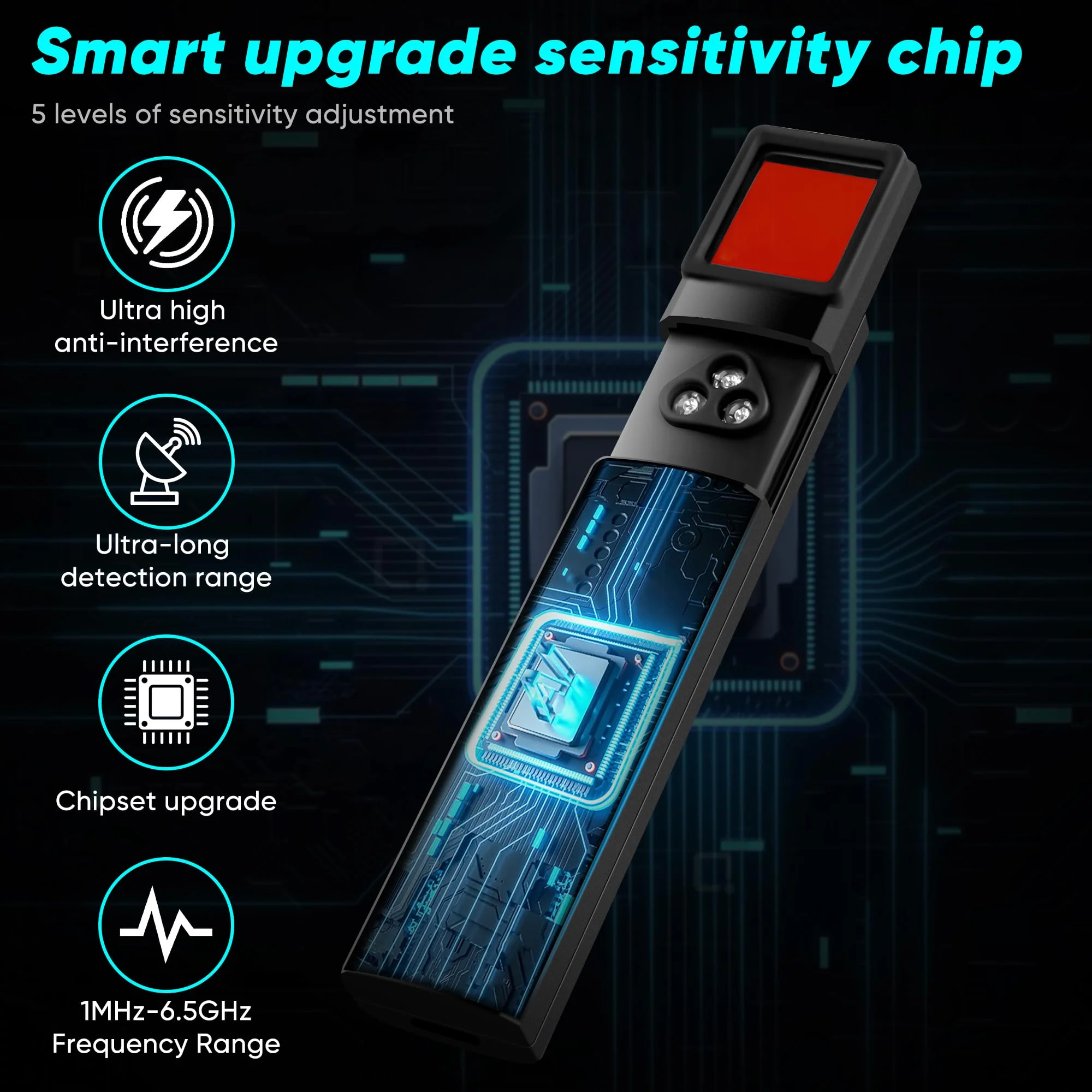 Hidden Camera Detector, 2024 Anti-Spy Camera Detector, Hidden Device GPS Detector, Bug Detector, Rf Wireless Signal Scanner, Camera Detector for Hotels, Home, Office, 5 Levels Sensitivity (Black) Black - Image 5