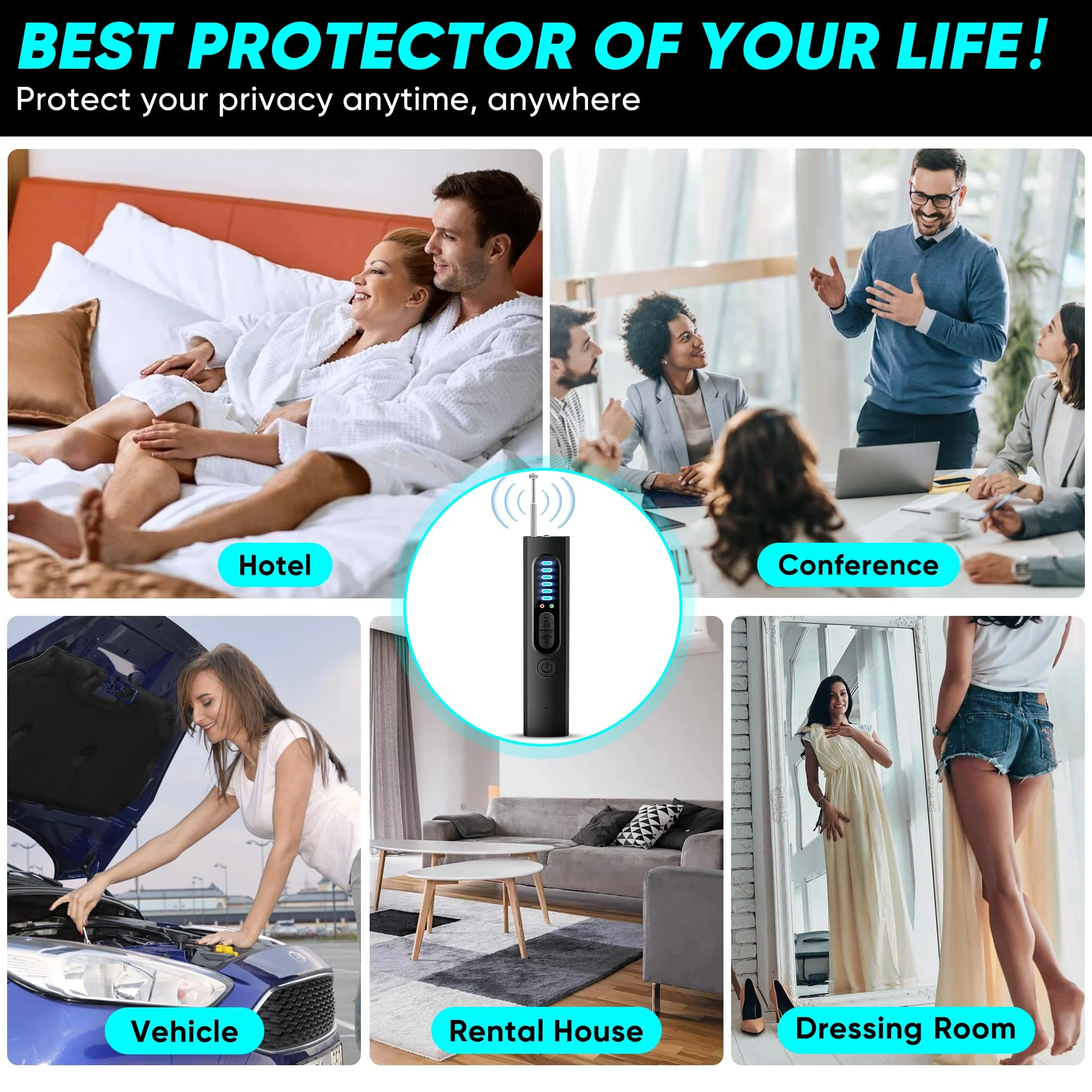Hidden Camera Detector, 2024 Anti-Spy Camera Detector, Hidden Device GPS Detector, Bug Detector, Rf Wireless Signal Scanner, Camera Detector for Hotels, Home, Office, 5 Levels Sensitivity (Black) Black - Image 7