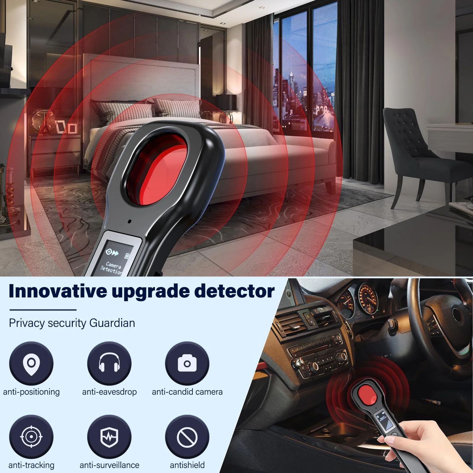 Hidden Camera Detectors, 2024 Camera Detector with Display Screen, Hidden Bug and Camera Detector, Anti Spy RF Detector for Home Office Travel, 5 Levels Sensitivity 4 Modes - Image 3