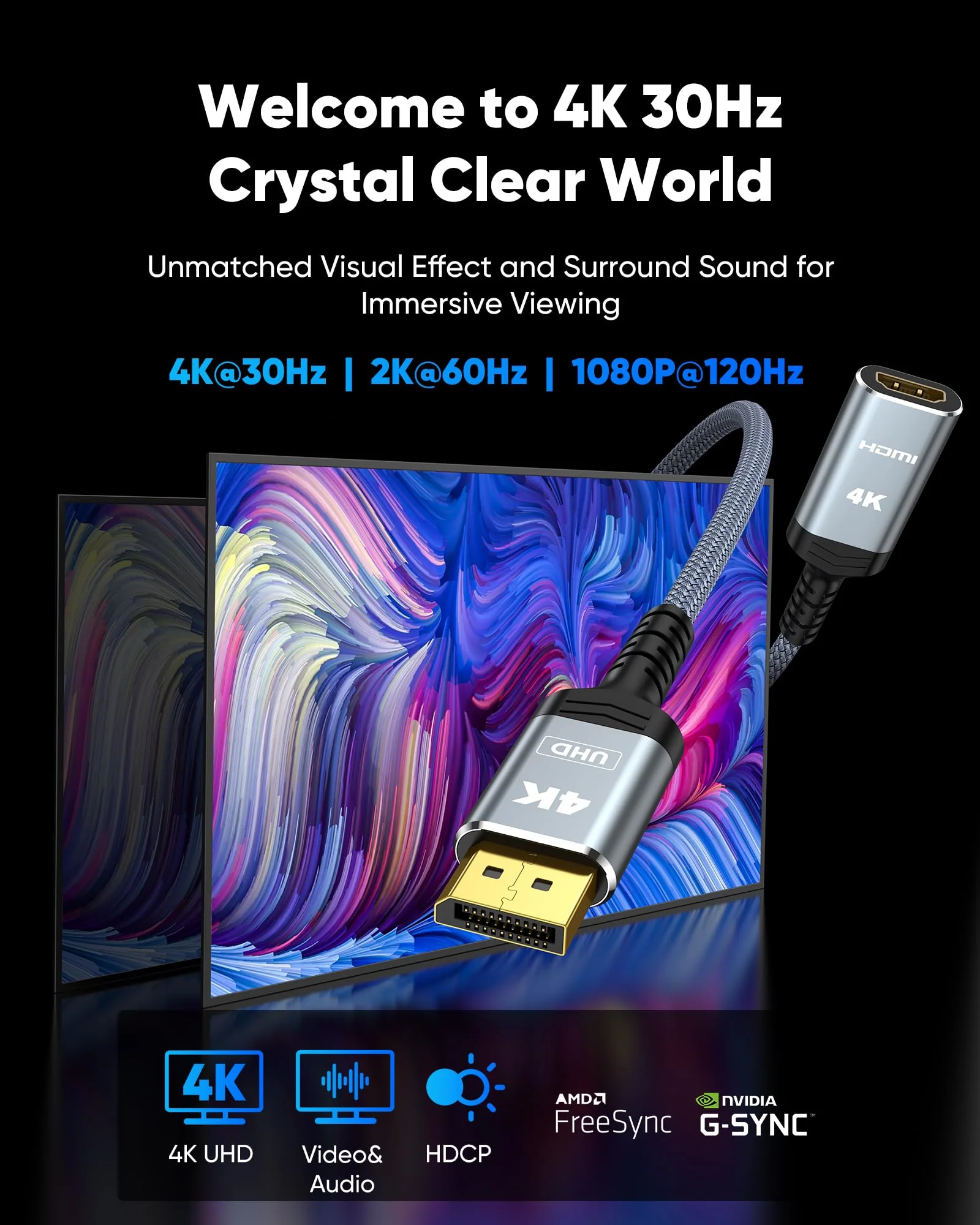 Highwings 4K Display Port to HDMI Adapter, Uni-Directional DP 1.2 Computer to HDMI 2.0 Screen, Display Port to HDMI Adapter (Male to Female), SR Anti-Break, No Latch, for Dell HP AMD NVIDIA, Passive Grey 4K-1 Pack - Image 2