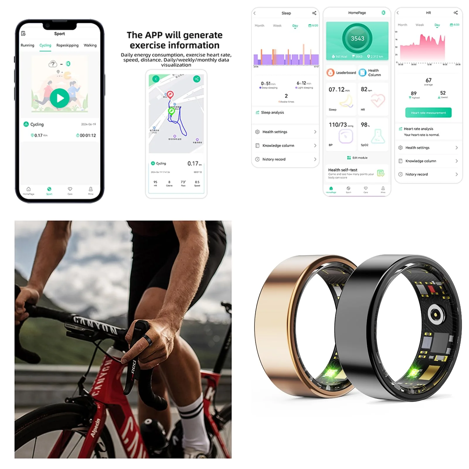 HitTopss Smart Ring, Fitness Tracking Smart Ring with Calories/Heart Rate/Blood Oxygen/Sleep Monitoring, IP68 Waterproof, No APP Subscription (Black,9#) 9# Black - Image 5