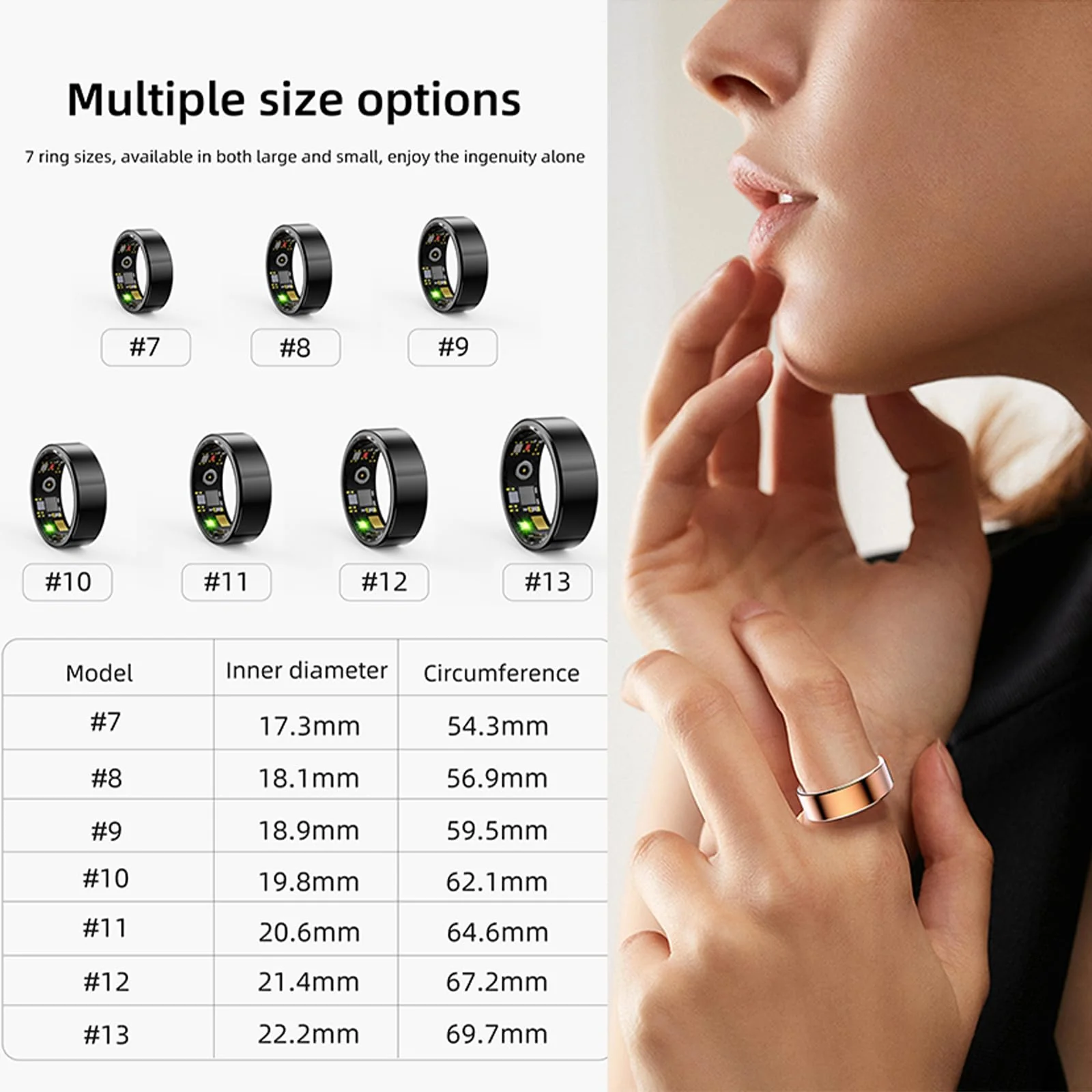 HitTopss Smart Ring, Fitness Tracking Smart Ring with Calories/Heart Rate/Blood Oxygen/Sleep Monitoring, IP68 Waterproof, No APP Subscription (Black,9#) 9# Black - Image 6