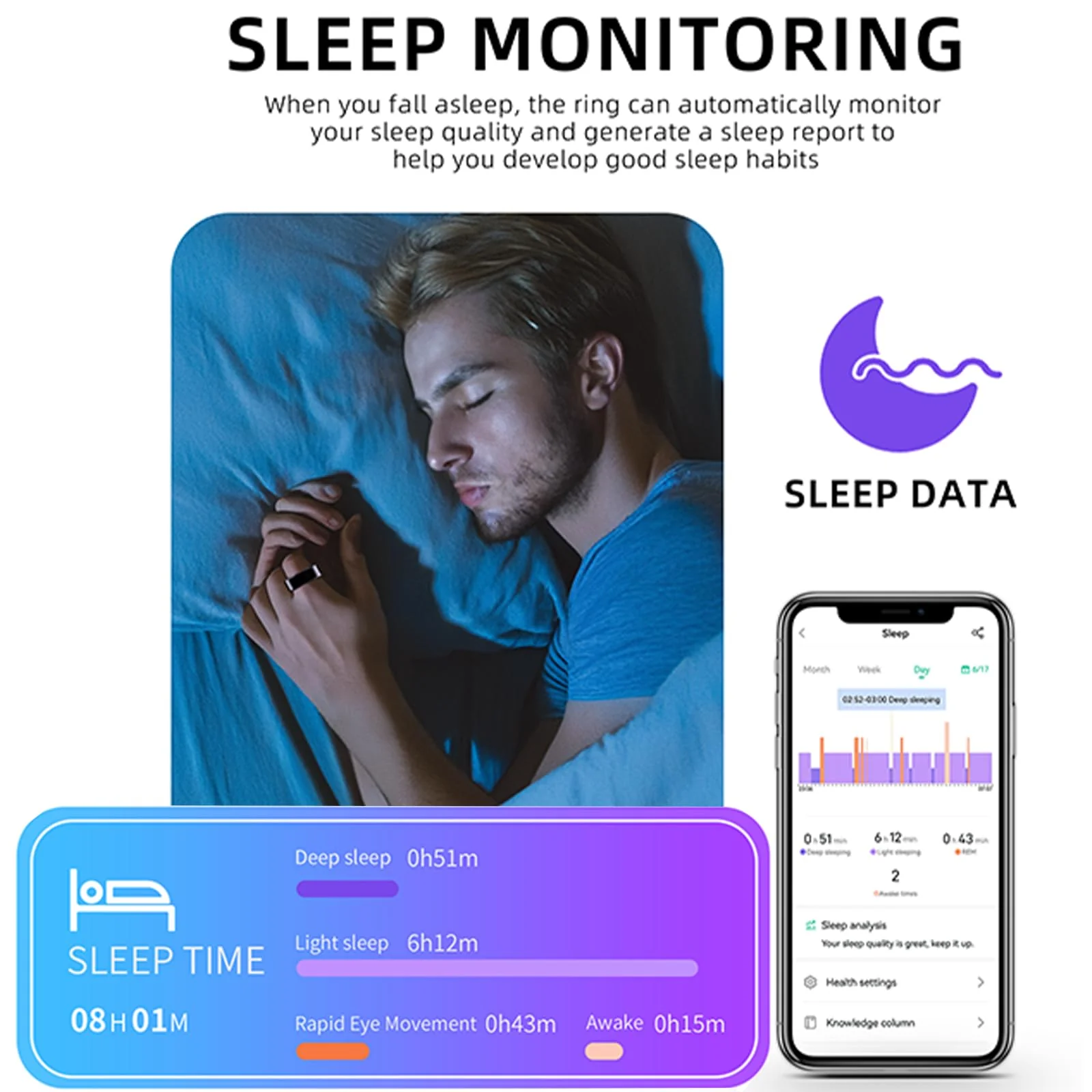 HitTopss Smart Ring, Fitness Tracking Smart Ring with Calories/Heart Rate/Blood Oxygen/Sleep Monitoring, IP68 Waterproof, No APP Subscription, Compatible with iOS/Android (Gold,10#) 10# Gold - Image 4