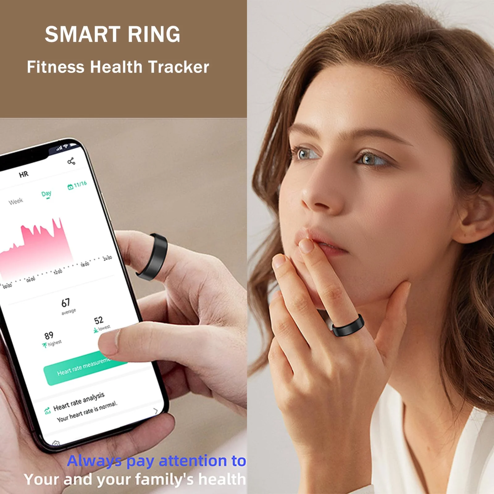 HitTopss Smart Ring, Fitness Tracking Smart Ring with Calories/Heart Rate/Blood Oxygen/Sleep Monitoring, IP68 Waterproof, No APP Subscription, Compatible with iOS/Android (Gold,10#) 10# Gold - Image 6