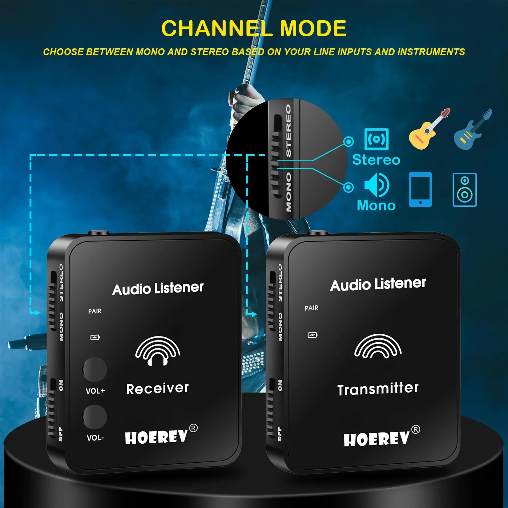 Hoerev Wireless in Ear Monitor System Studio Equipment Professional System Transmitter Guitar System with Rechargeable Battery for Studio Band Rehearsal Live Performance Camera Record 1 set of receiver and transmitter - Image 3