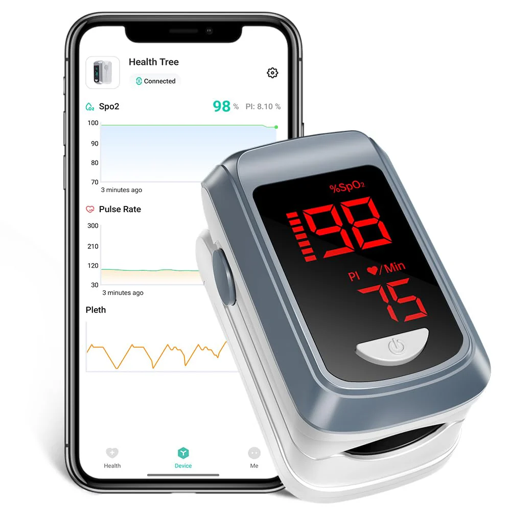 HOLFENRY Bluetooth Pulse Oximeter Finger Oximeter with App, Oxygen Saturation Meter Finger, Blood Oxygen Meter Finger for Heart Rate, Free App (Grey) gray