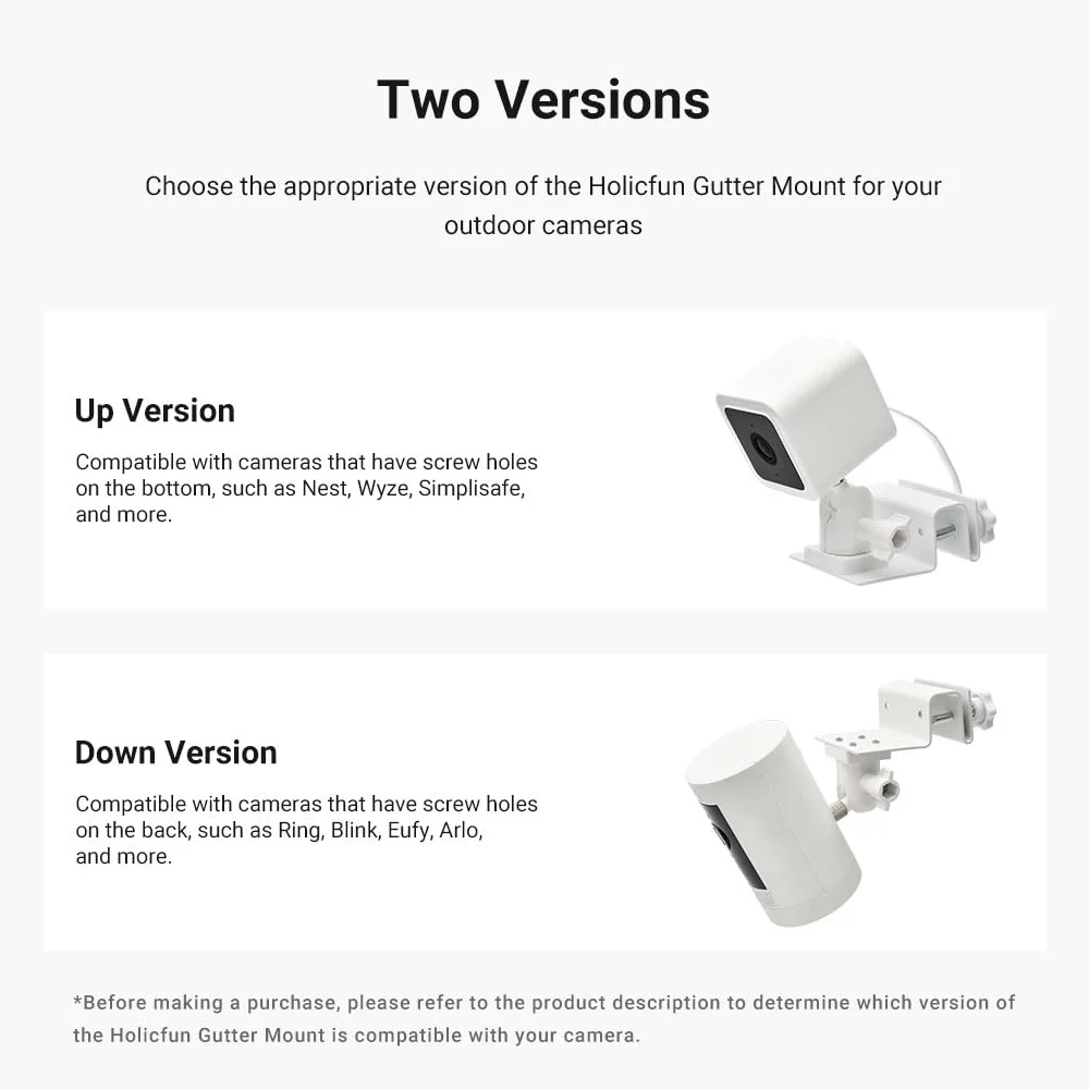 Holicfun Outdoor Security Camera Gutter Mount, Universally Compatible with Ring, Blink, Eufy, Wyze, Google Nest, Arlo, Simplisafe, and More - Down Version, White Down Version (1 Pack) - Image 6