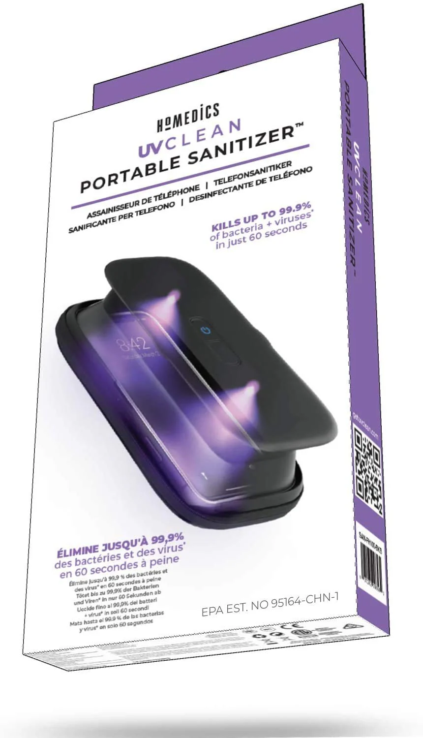 HoMedics UV Clean Phone Sanitizer, UV Light Sanitizer, Fast Germ Sanitizer for Cell Phone, Makeup Tools, Credit Cards, Keys, Glasses, Kills 99.9% of Bacteria & Viruses, Black - Image 9
