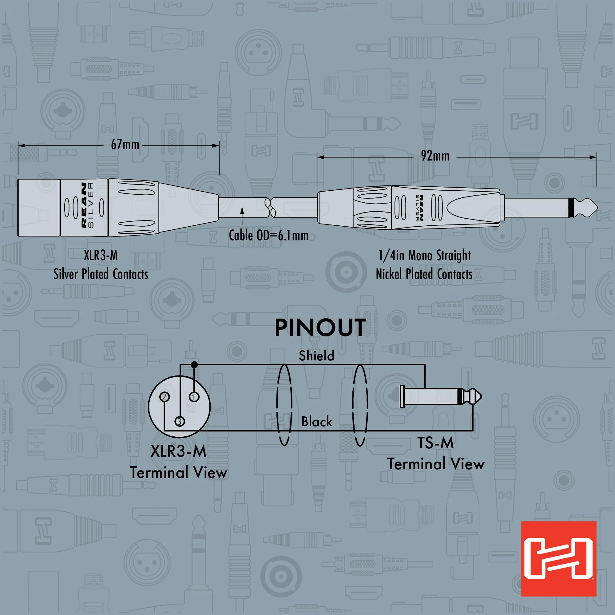 Hosa HPX-015 Pro Unbalanced Interconnect, REAN 1/4" TS to XLR3M, 15 Feet - Image 5