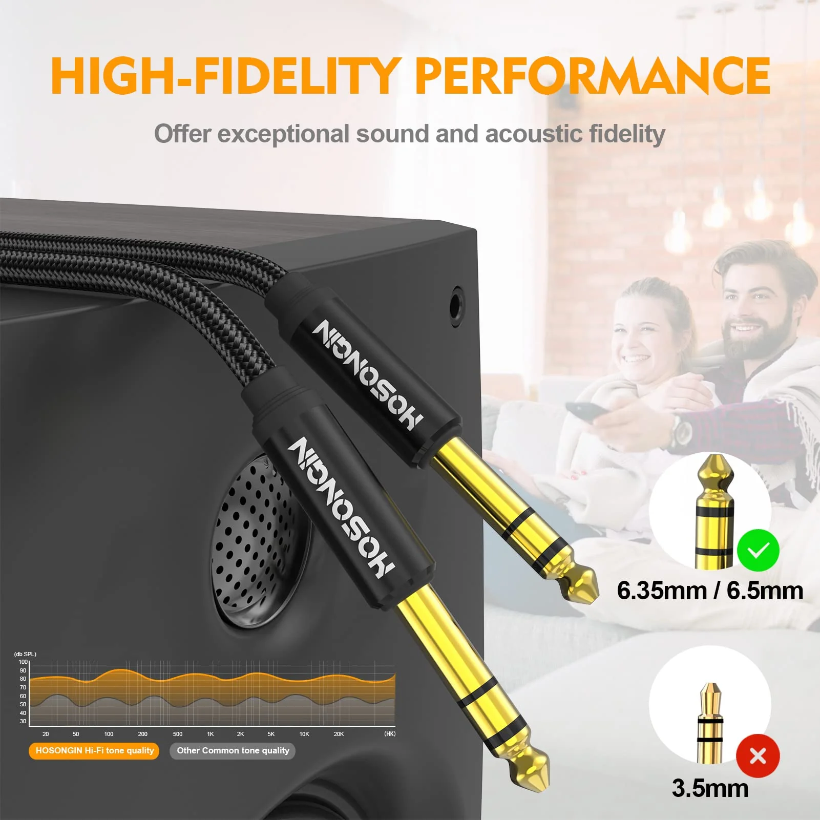 HOSONGIN 1/4 Inch TRS Instrument Cable 20ft 2-Pack [Nylon Braided Shielded], 1/4 Inch to 1/4 inch TRS Male to Male Plug Stereo Audio Cord, Quarter Inch 6.35mm Balanced Interconnect Line - 20 feet 1/4" TRS Cable - 2 Pack - Image 2