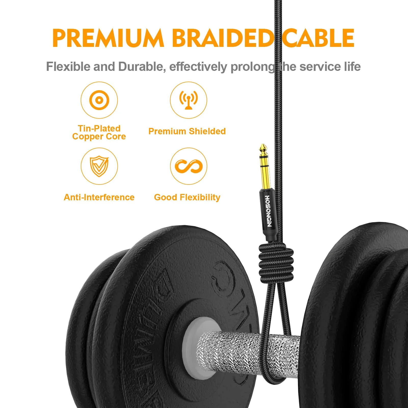 HOSONGIN 1/4 Inch TRS Instrument Cable 20ft 2-Pack [Nylon Braided Shielded], 1/4 Inch to 1/4 inch TRS Male to Male Plug Stereo Audio Cord, Quarter Inch 6.35mm Balanced Interconnect Line - 20 feet 1/4" TRS Cable - 2 Pack - Image 4