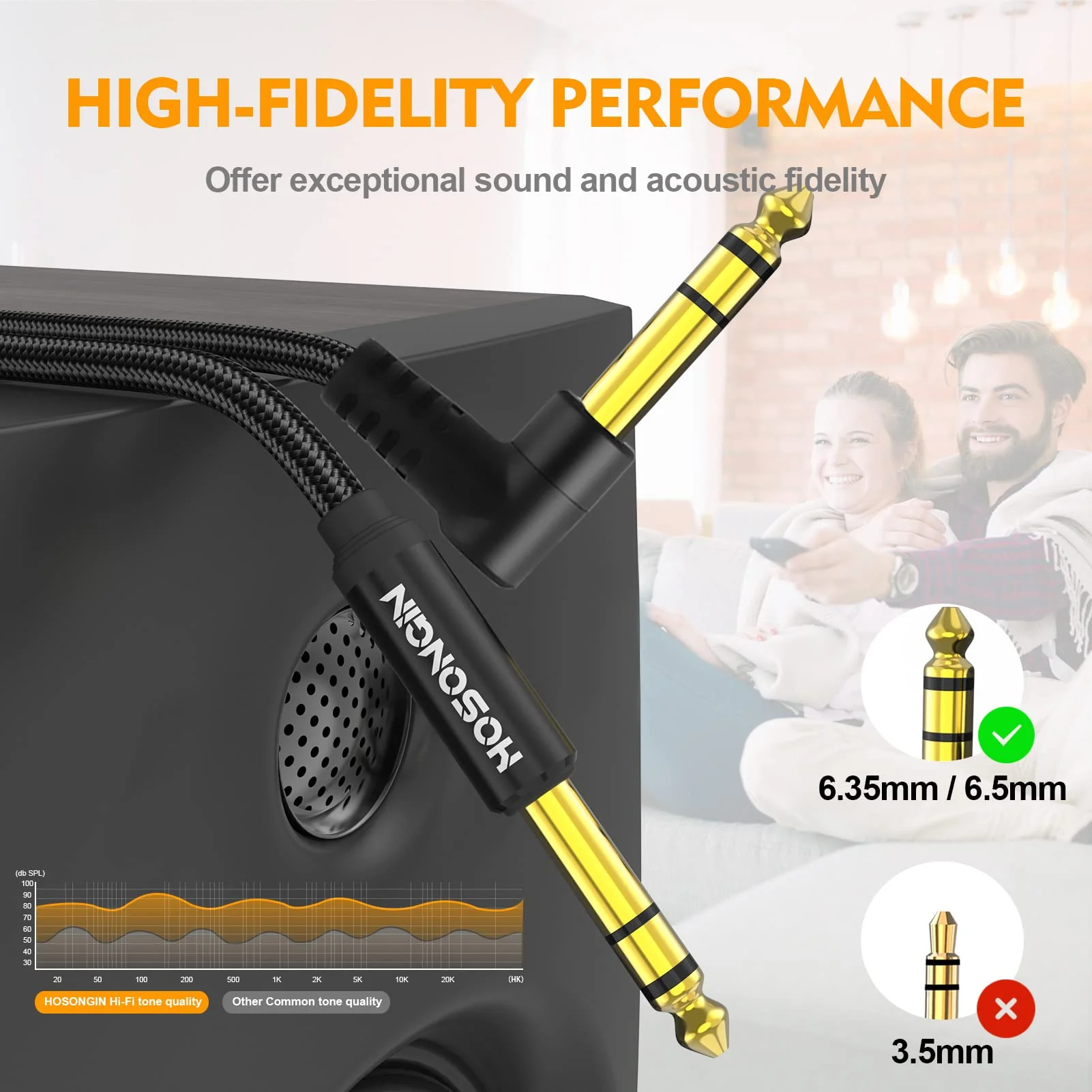HOSONGIN 1/4 Inch TRS Instrument Cable 3.3 feet 2-Pack, Straight-to-Right Angle 6.35mm Male Stereo Audio Cord, Balanced Interconnect Line for Electric Guitar, Bass, Keyboard, Mixer, Amplifier, Speaker 1/4" TRS Stereo Cable - Image 2