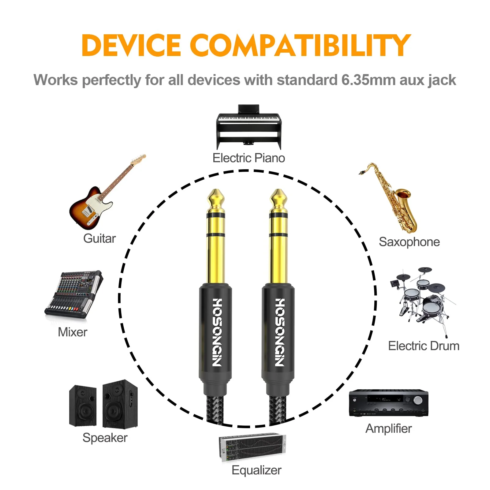 HOSONGIN 1/4 Inch TRS Instrument Cable 3.3ft 2-Pack [Nylon Braided Shielded], 1/4 in TRS Male to Male Plug Stereo Audio Cord, Quarter Inch 6.35mm Balanced Interconnect Line - 3.3 feet 1/4" TRS Cable - 2 Pack - Image 3