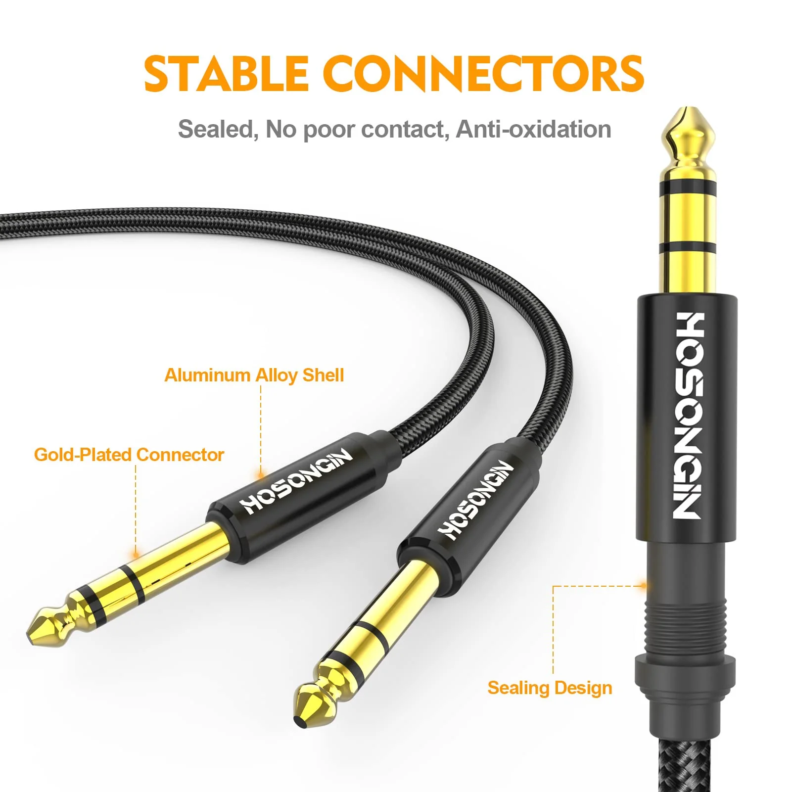 HOSONGIN 1/4 Inch TRS Instrument Cable 3.3ft 2-Pack [Nylon Braided Shielded], 1/4 in TRS Male to Male Plug Stereo Audio Cord, Quarter Inch 6.35mm Balanced Interconnect Line - 3.3 feet 1/4" TRS Cable - 2 Pack - Image 5