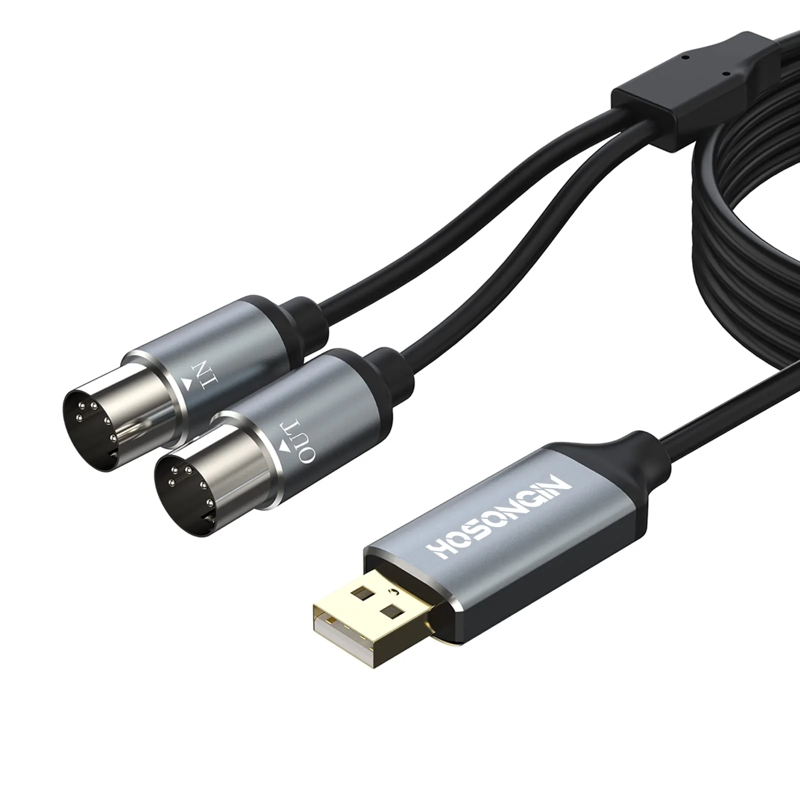 HOSONGIN MIDI to USB Cable 6 Feet, USB to 5-PIN MIDI Interface Adapter Connecting with Keyboard Synthesizer Drum for Editing Recording 5PIN-MIDI to USB