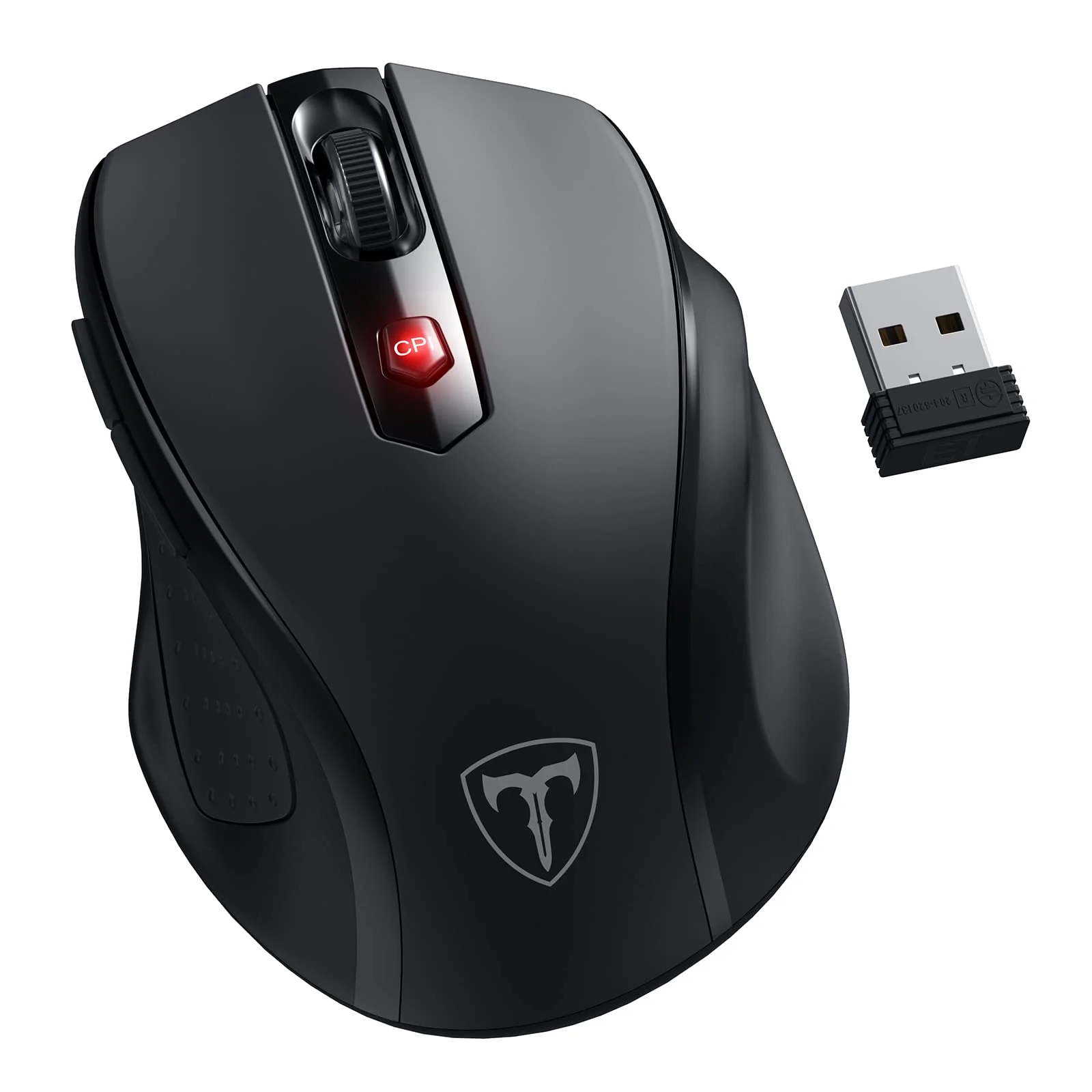HOTWEEMS D-09 Wireless Mouse for Laptop - Ergonomic Plus Computer USB Cordless Mice, Ergo Grips, Lightspeed 5-Level 2400 DPI, 16 Months Battery, Portable for PC Mac Chromebook, 6 Button, Stormy Black