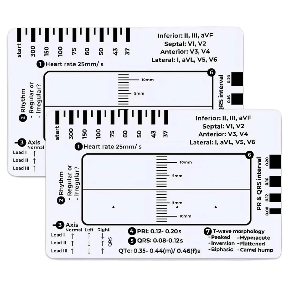 HQRKOTM ECG 7 Level Ruler Card for ECG/ECG Interpretation, Portable Bag, Plastic, 85.6 mm x 53.98 mm, Medical Instrument, Simple Plastic Construction, ECG 7 Step Ruler, Pack of 2, a