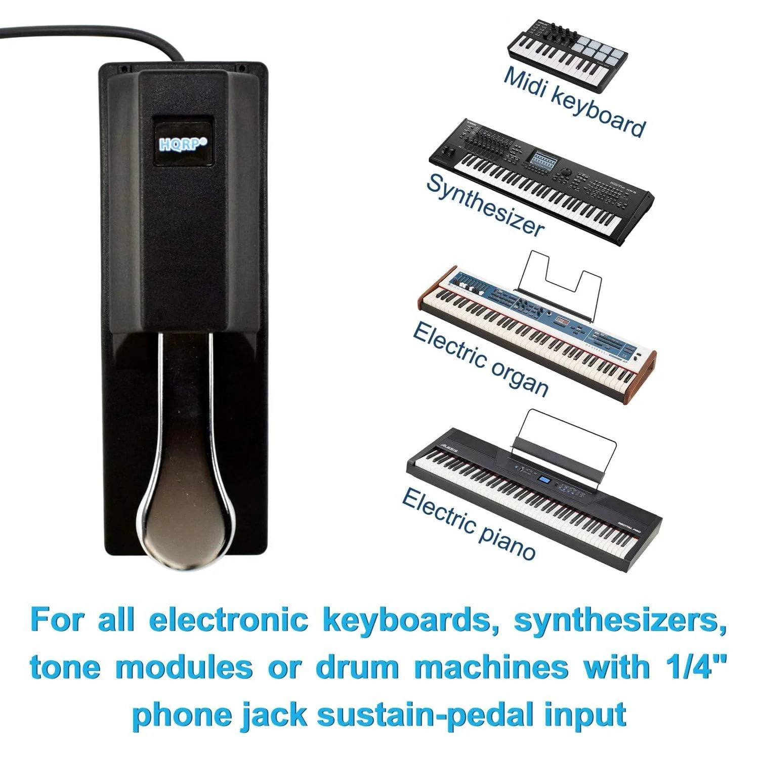 HQRP Sustain Pedal compatible with Yamaha DGX-230 / DGX-530 / DGX-640 / EZ-220; Piaggero NP11 / NP31 / PV60 / NPV80; PSR-E343 / PSR-E443 Keyboards - Image 4